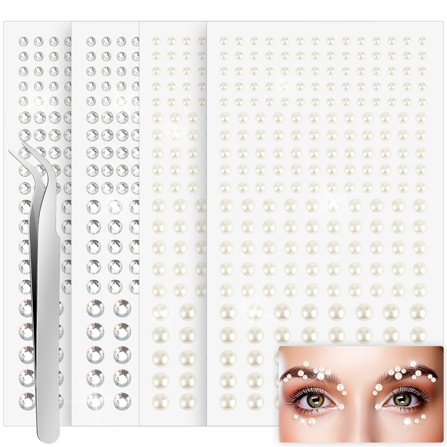880 Pcs Face Gems Stick on Hair Gems Rhinestone Self Adhesive Face Jewels Stickers 3/4/5/6 mm Makeup Face Gems Eye Jewels Hair Body Rhinestones Gems Crystals Pearls for Face Eyes Makeup Decorations