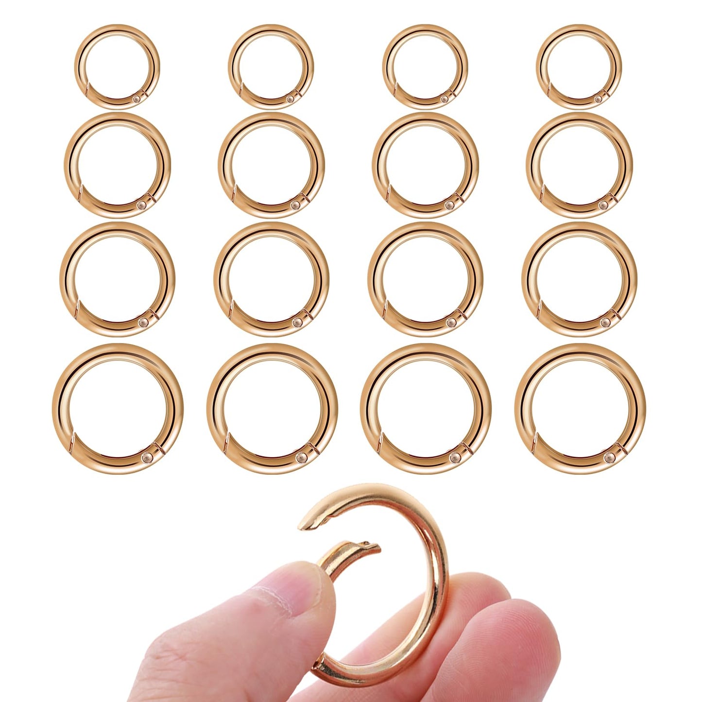 Yolev 16PCS Trigger Metal Spring O Rings Round Carabiner Clip Snap Trigger Spring Keyrings Buckle for Bag Purse Handbag Strap Craft Jewelry Making (Gold)
