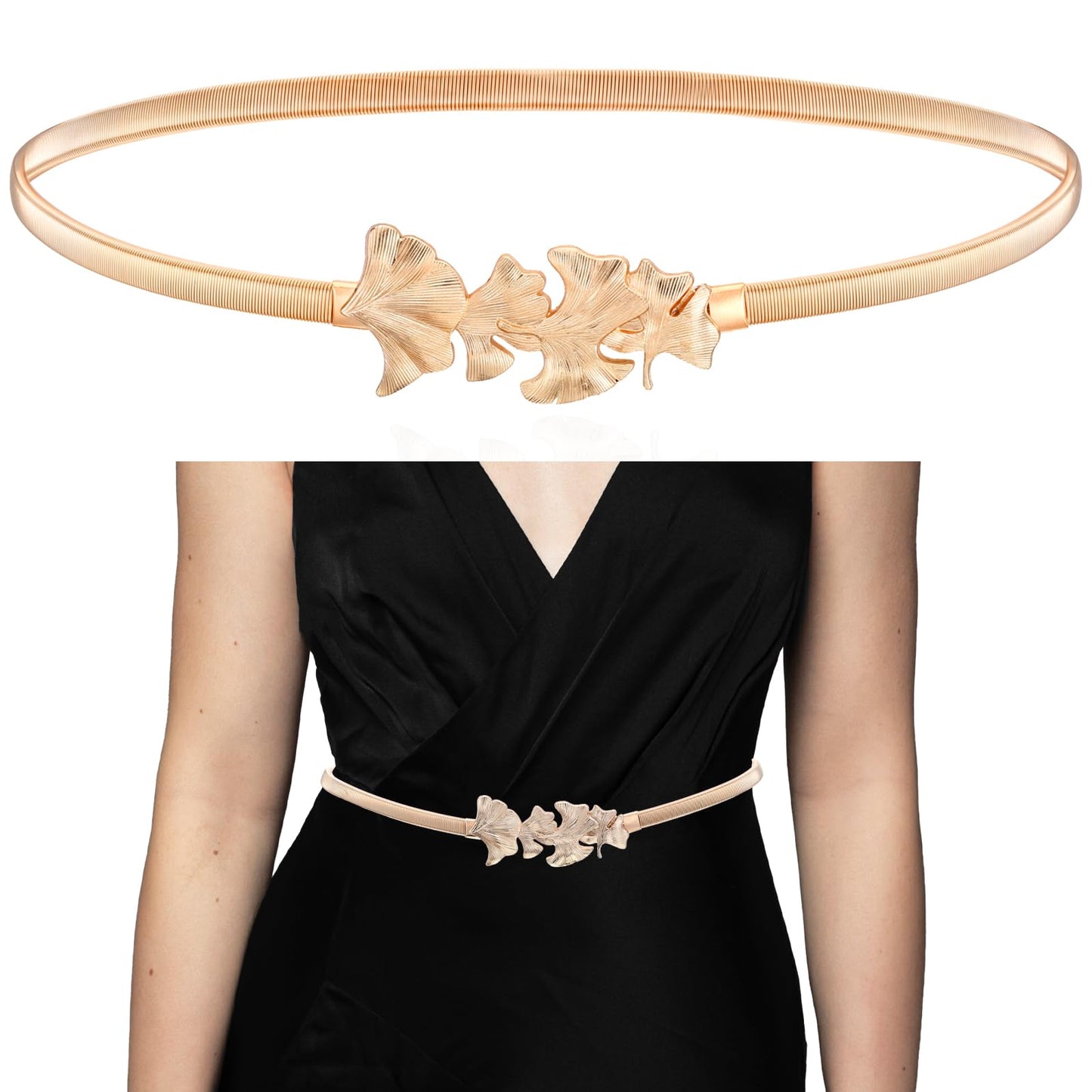 Yolev Gold Belts For Women Dresses Metal Thin Waist Belt Skinny Gold Chain Belt For Dress Fashion Waistband For Jeans (Leaves)