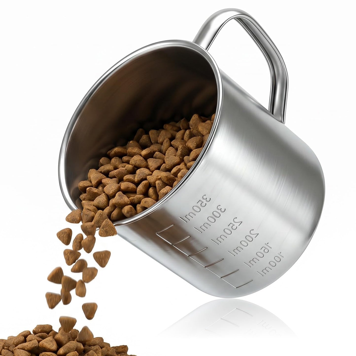 1.5 Cup Dog Food Scoop, 304 Stainless Steel Dog Food Measuring Cup with Handle 1 1/2 Cup Pet Food Scoop for Dogs, Cats, Birds & Rabbits, Ideal for Dry Food & Treats