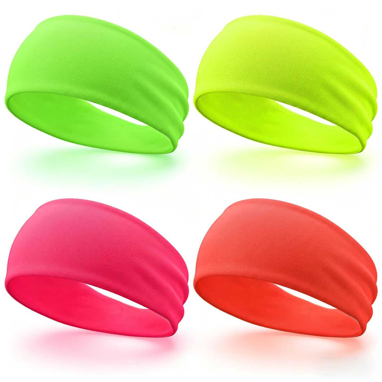 4 Pcs Neon Headband - Wide Double Layer 80s 90s Headband - Non-Slip Neon Sweatbands Stretchy Sports Headbands for Retro Glow Party Yoga Running Fitness
