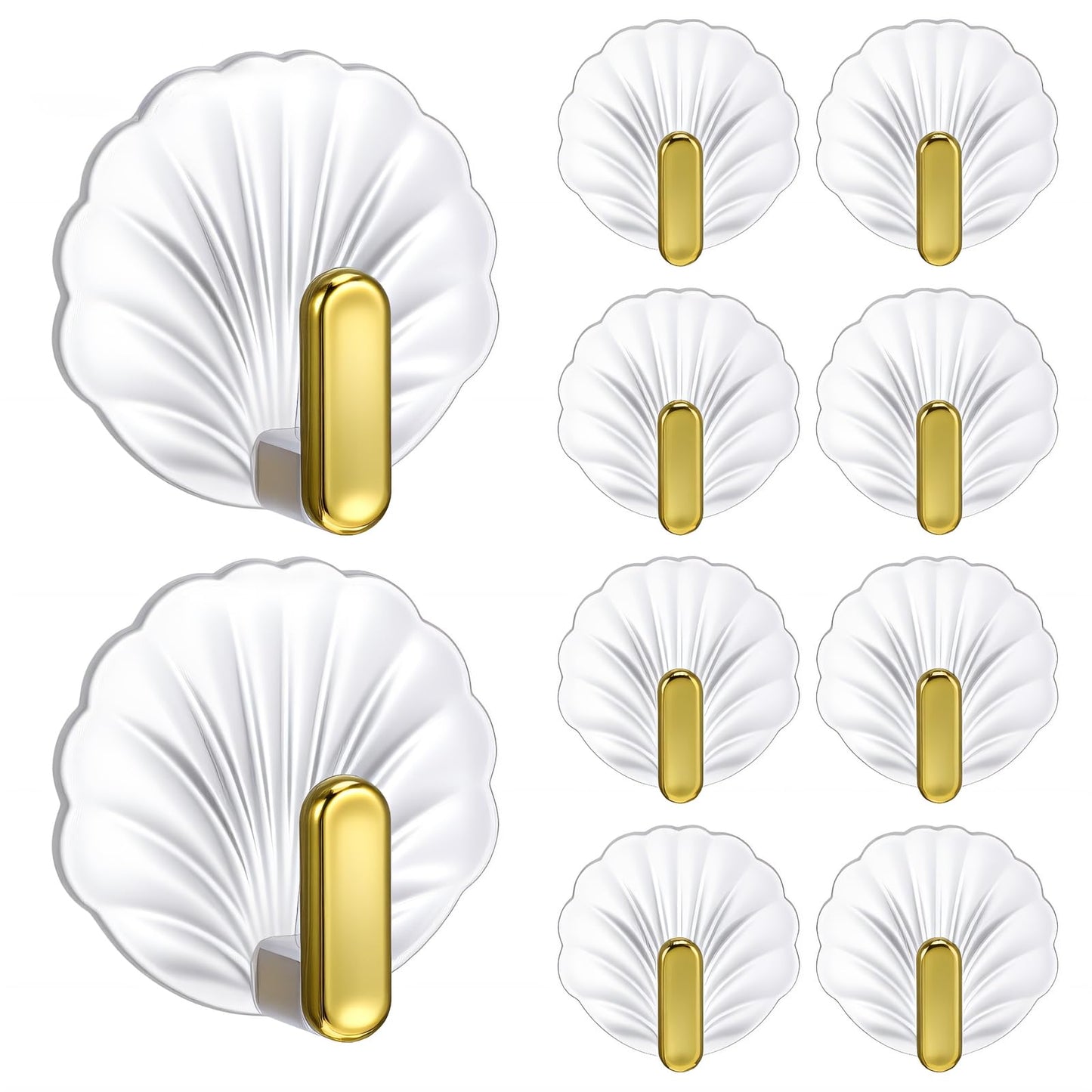 10-Pack Clear Adhesive Hooks, Heavy Duty No Drill Cute Wall Hooks Waterproof for Bathroom Shower, Kitchen, 12 lbs Hold, Removable Damage-Free for Towels, Robe, Sponge, Keys
