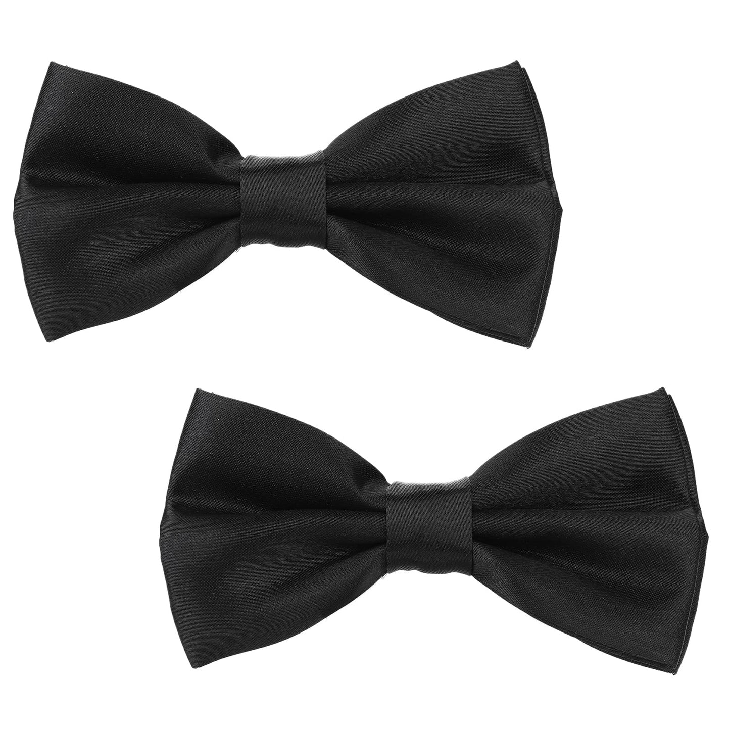 Yolev 2 Pieces Black Bow Tie for Boy, Men's Bow Tie Pre Tied Black Bow Tie Adjustable for Parties, Black, Medium Self Bow Ties Classic Formal Tuxedo Satin Woven Silk
