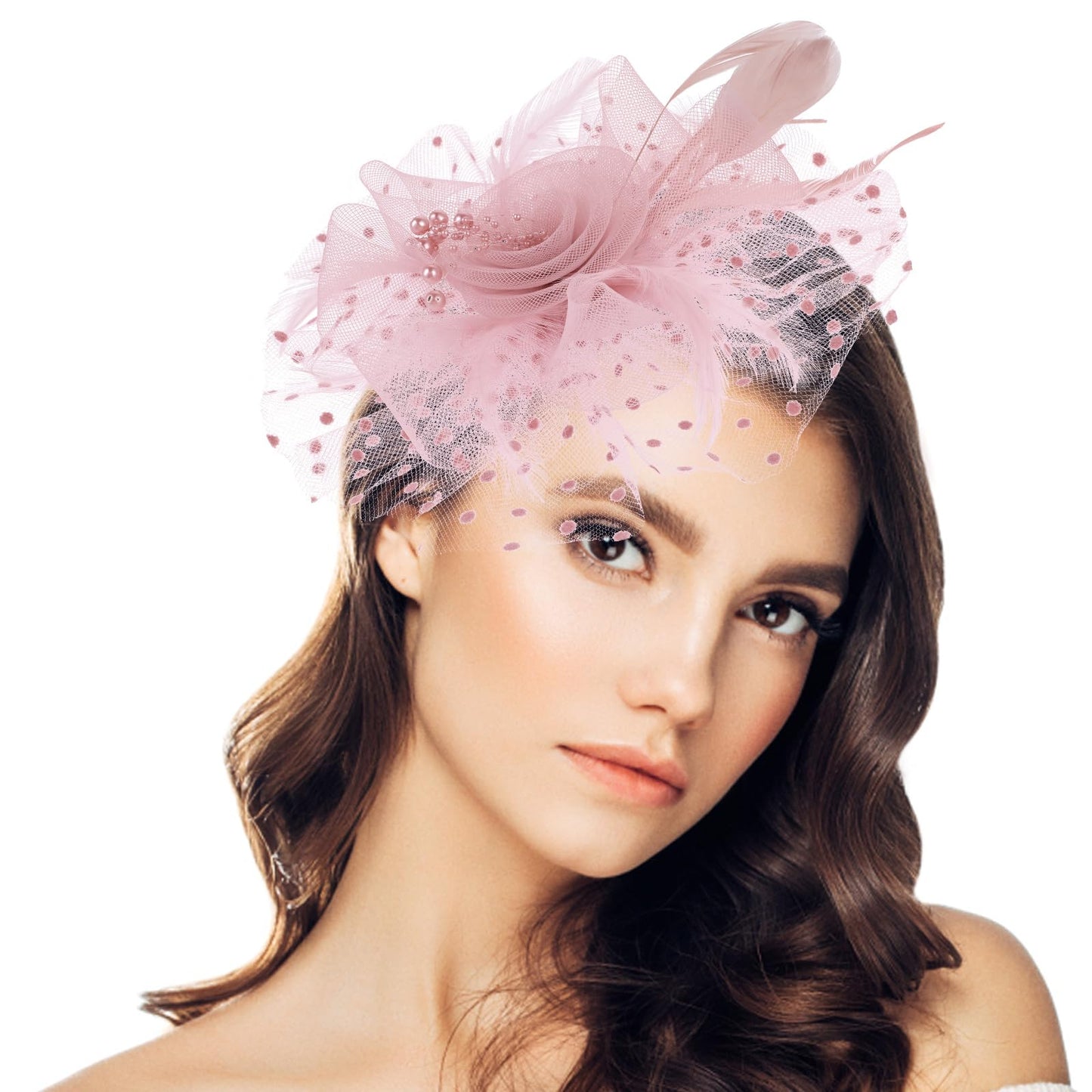 Yolev Fascinators Hat for Women Tea Party Headwear Flower Mesh Headband Wedding Cocktail Hair Clip for Girls and Women (Pink)