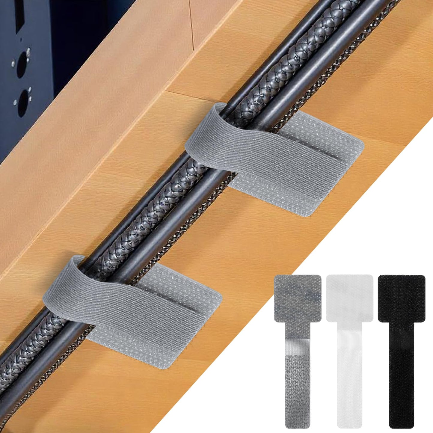 60PCS Hook and Loop Cable Ties, Self Adhesive Cable Straps, Reusable Cord Organizer, Adjustable Wire Management for Home Office Kitchen(White, Gray, Black)