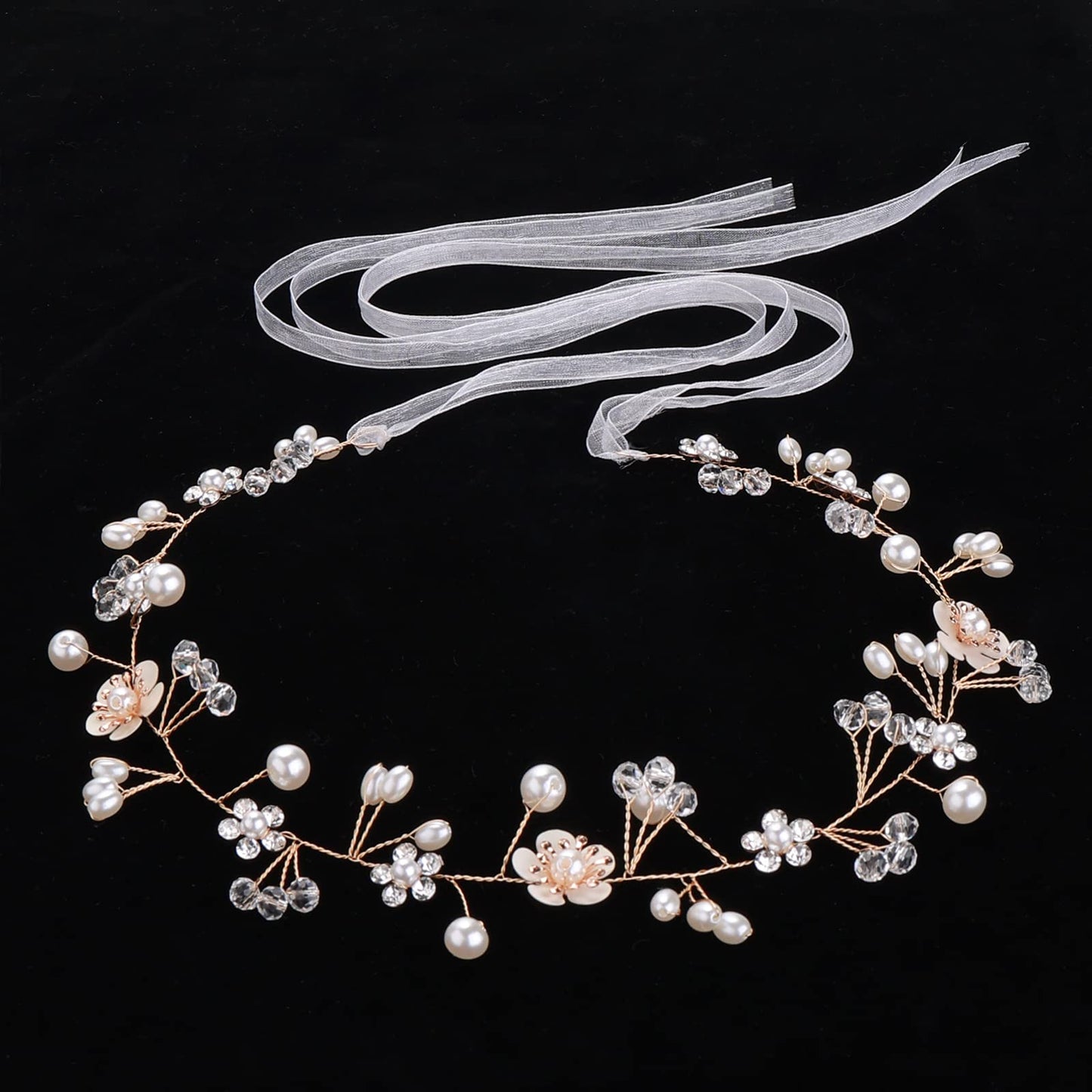 Pearl Bridal Headband Rhinestones Flower Hair Vine Wedding Headpiece Hair Bands Wedding Hair Accessories for Princess Flower Girls and Bridesmaid