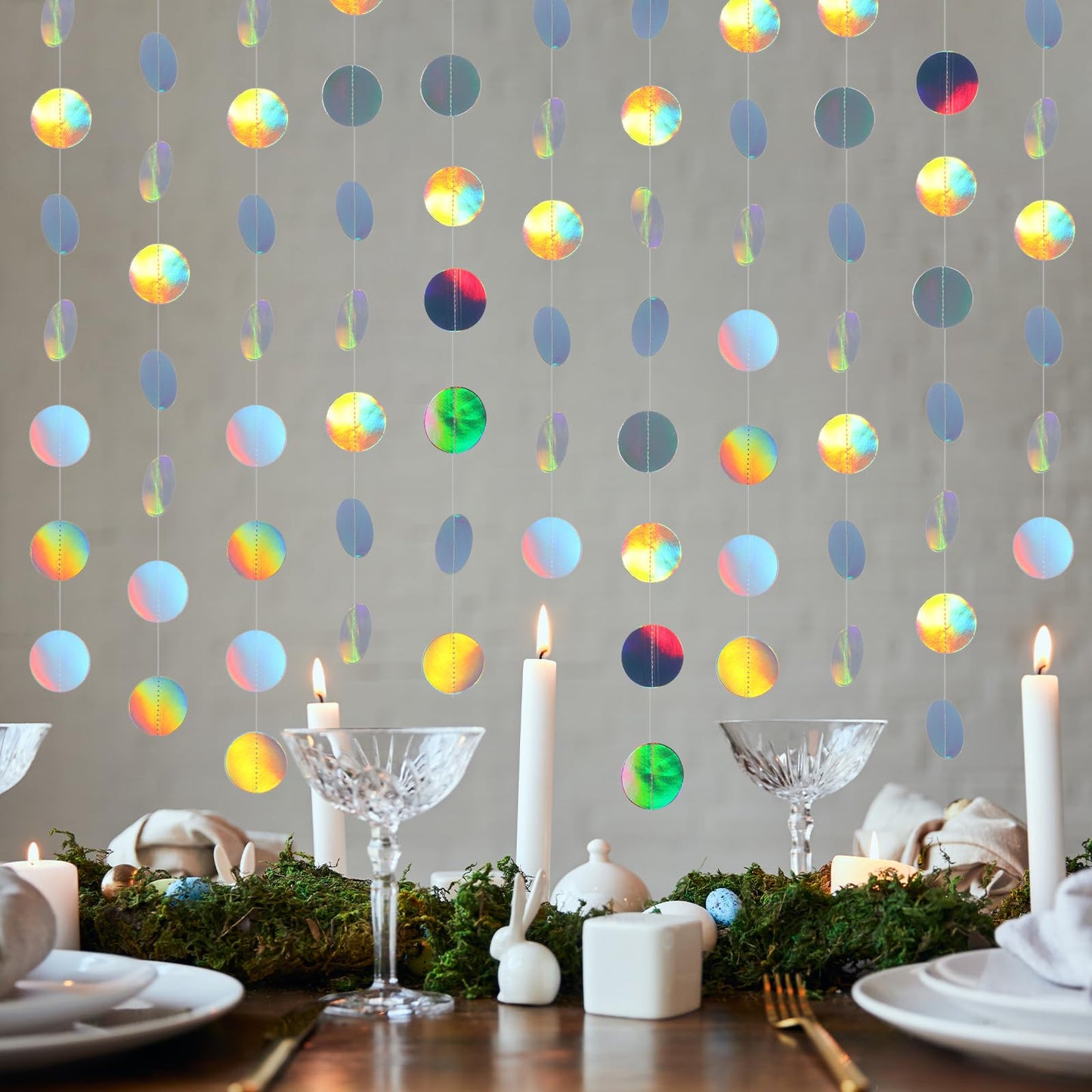 6PCS Iridescent Bubble Garland Set - Holographic Party Decorations for Weddings/Birthdays/Baby Showers, Reusable Circle Hoop Backdrop