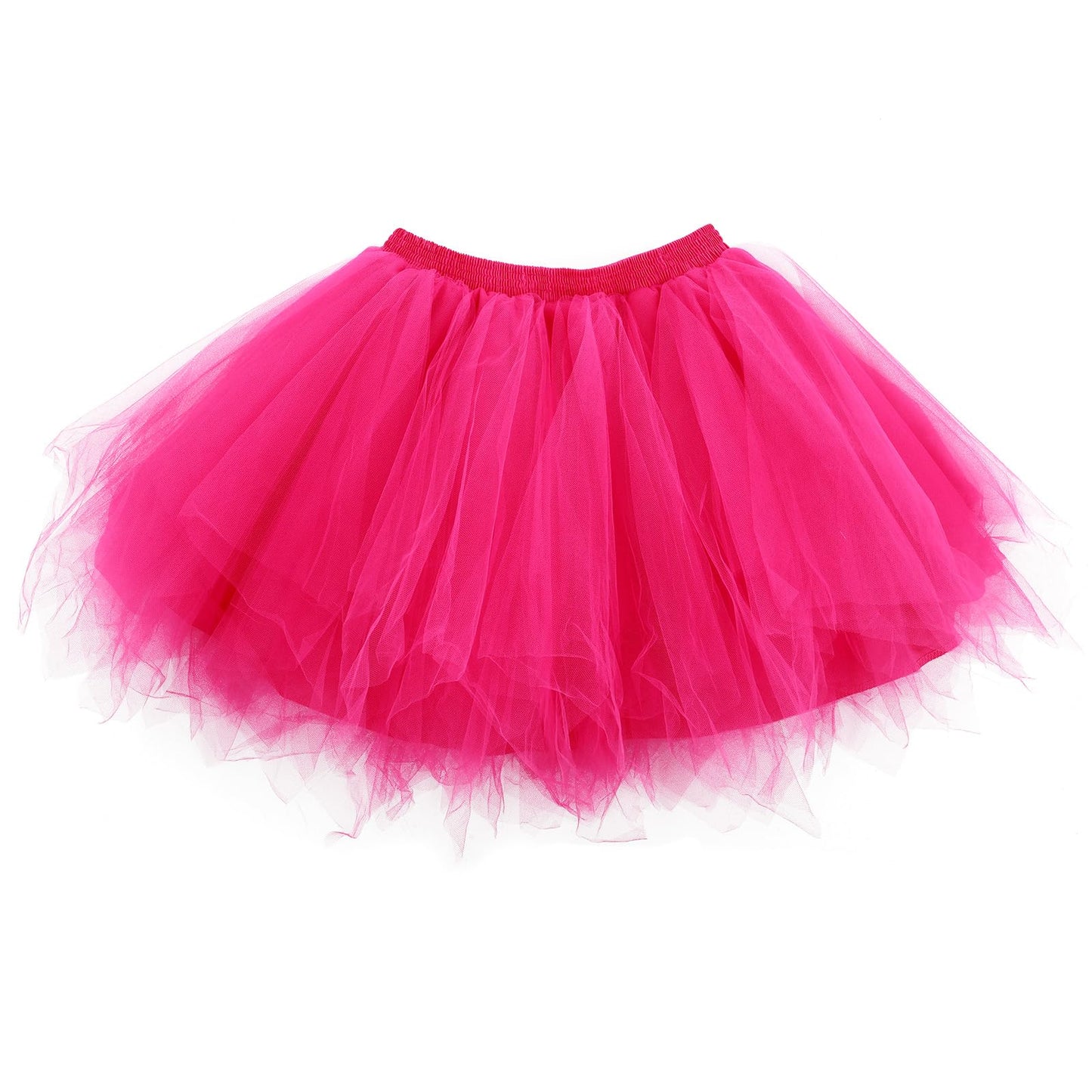 Tutu Skirts for Women with Lined 80s Fancy Dress for Women Adults Short Classic Elastic Tulle Skirt Multi-Layer Tutu for Cosplay Dance Party Halloween Costume(Hot Pink)