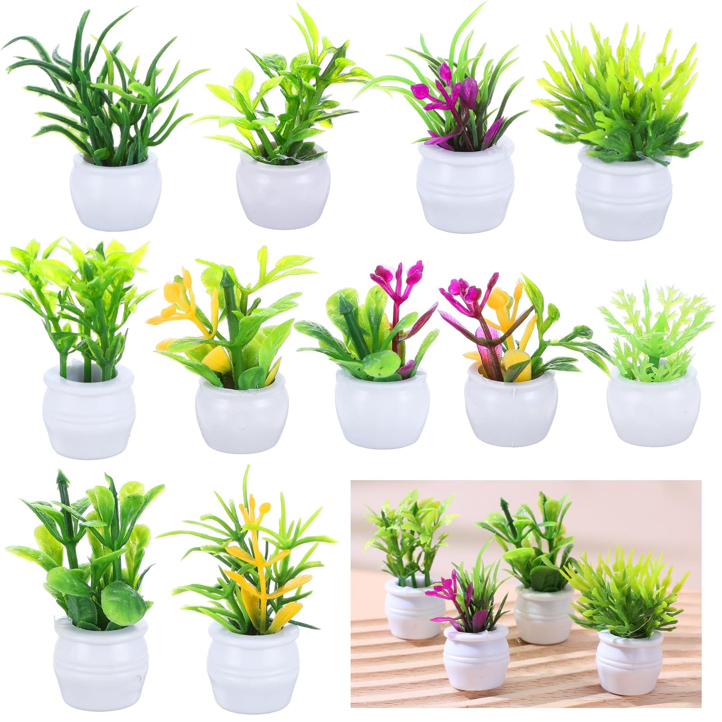 11Pcs Miniature Dollhouse Plants Mini Potted Plant Tiny Artificial Plants Models Miniature House Accessories Fake Greenery Ornament for Dollhouse Decor