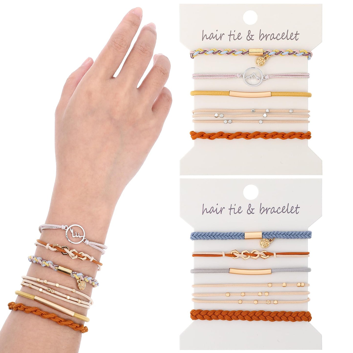 10 Pcs Boho Hair Ties Bracelet for Women 5 Styles Elastic Braided Bracelets Hair Tie for Thin Thick Hairs Bands No Damage Ponytail Holders