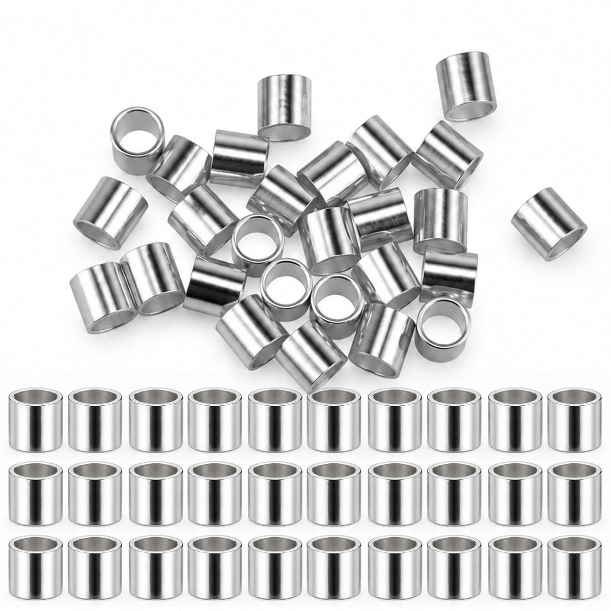 30Pcs Sterling Crimp Beads for Jewelry Making- 2mm S925 Silver Crimp Beads