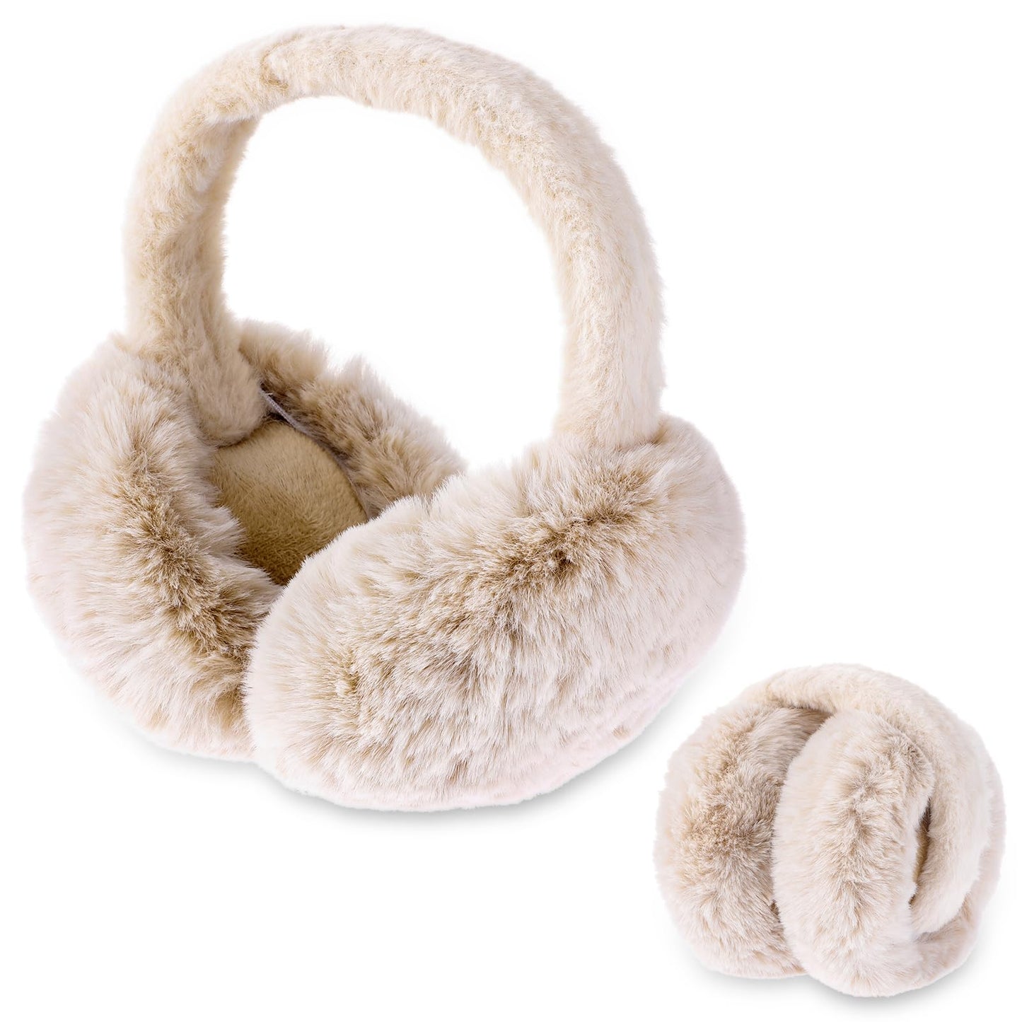 Telooco Winter Ear Muffs Foldable Fluffy Earmuffs Warm Faux Fur Headband Plush Ear Warmers Outdoor Ear Covers for Cold Weather(Khaki)