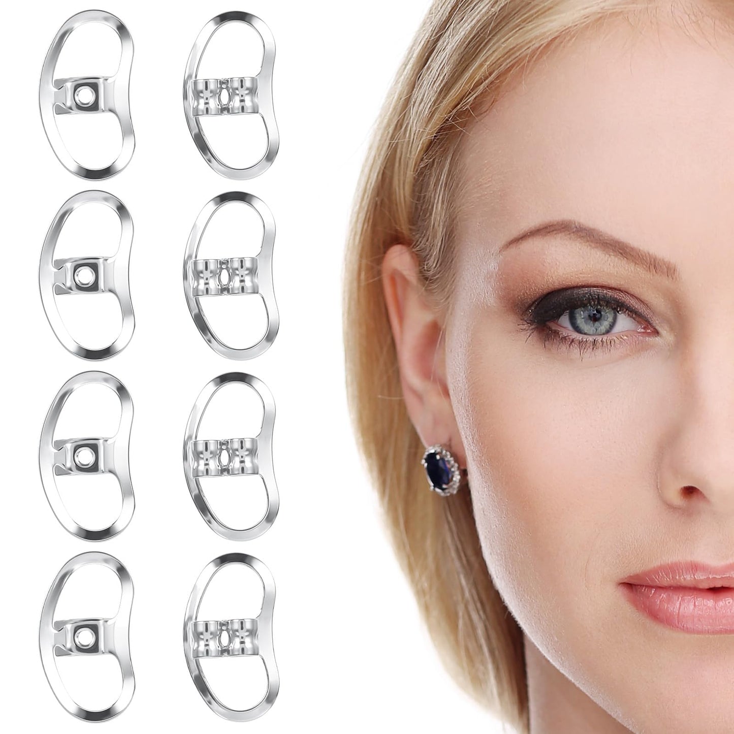 Lusofie 8 Pcs Earring Lifters Backs Heavy Earring Support Backs Earring Lifters for Droopy Ears Silver Earring Backs Replacements Ear Lobe Support Patches for Earrings
