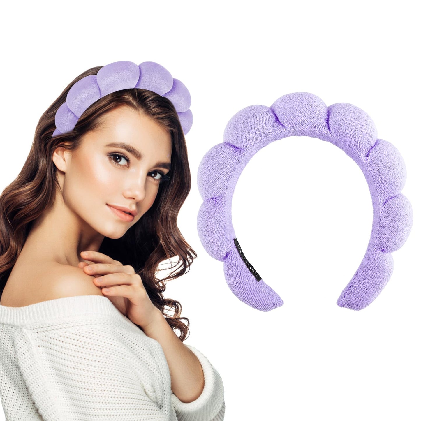 Spa Headband for Women, Makeup Headband Sponge Skincare Headband Soft Terry Cloth Fabric Hairband Hair Accessories for Washing Face, Makeup Removal, Shower, Skincare (Light Purple)