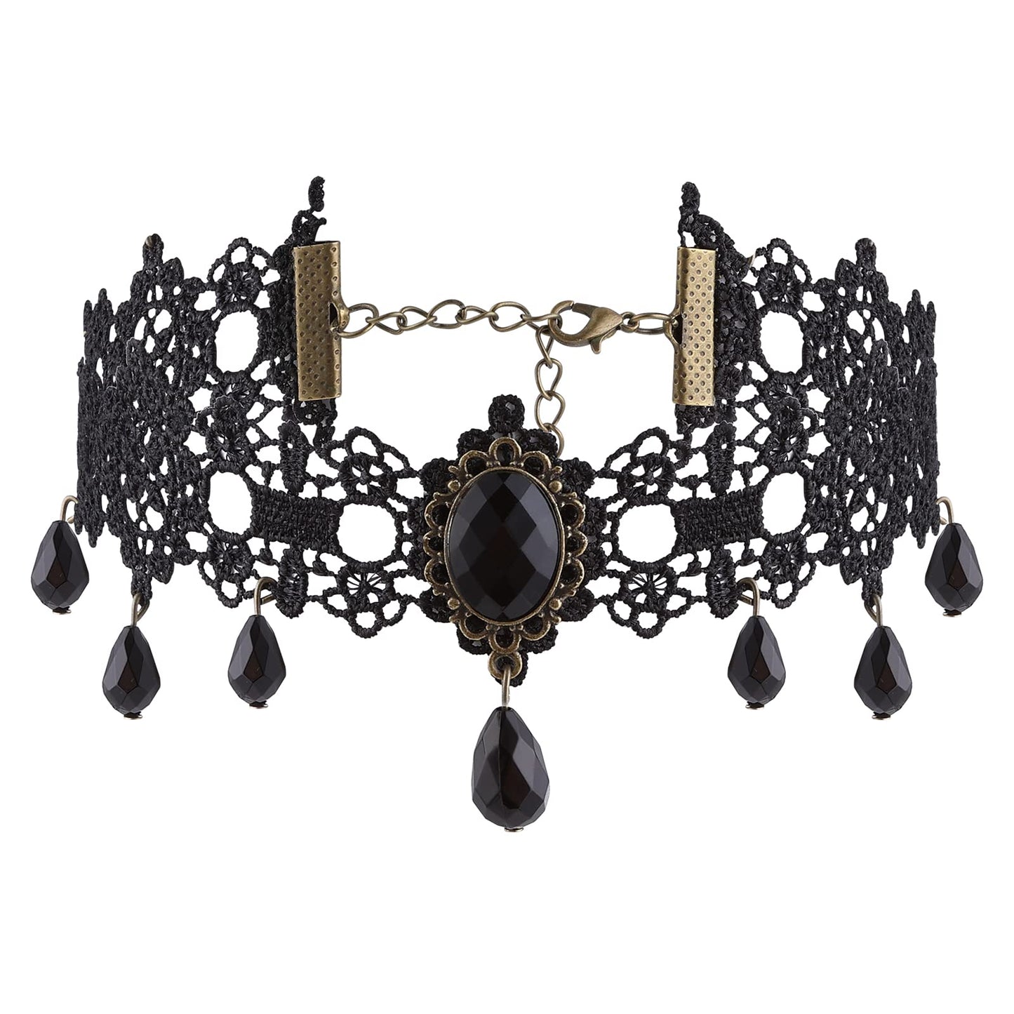 Halloween Black Lace Choker Gothic Steampunk Necklace Black Neck Chain Collar with Crystal for Women and Girls Halloween Cosplay Party Vintage Costume