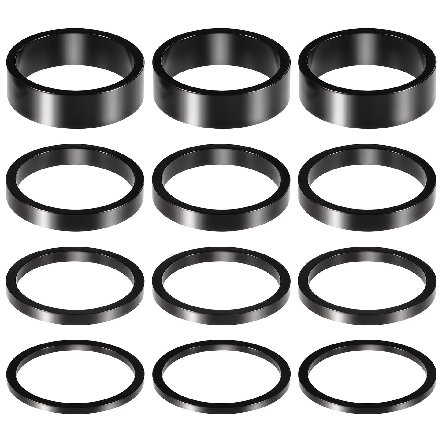 Josojoou 12PCS Headset Spacers, Aluminum Alloy Bike Stem Spacers, Four Sizes Stem Spacers, for 28.6mm Front Fork Stem, Road Bike, Mountain Bikes (2mm, 3mm, 5mm, 10mm)