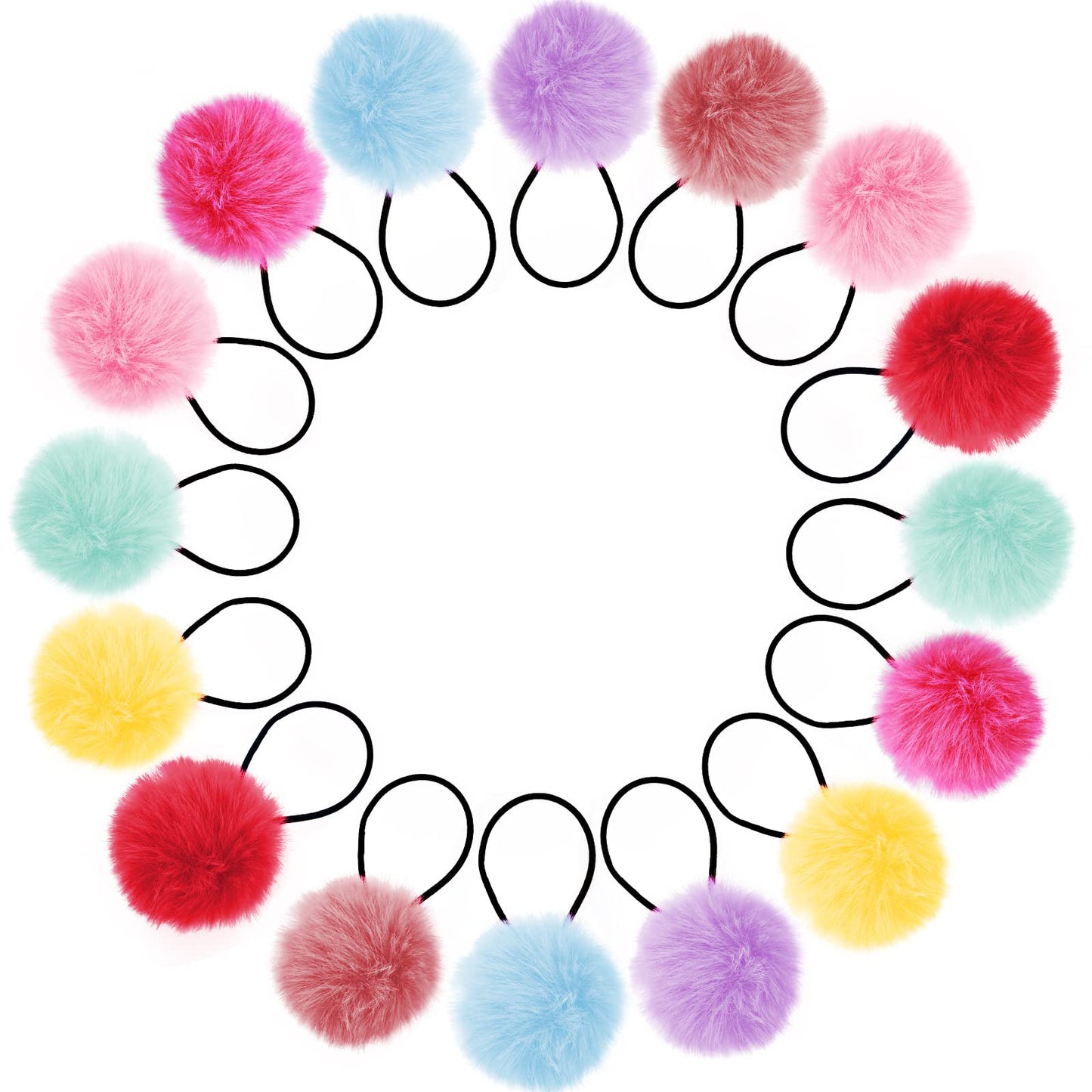 Lusofie 16 Pieces Pom Pom Hair Ties,Pom Ball Elastic Hair Ties Fluffy Ponytail Holders PomPom Hair Band for Girls Toddlers