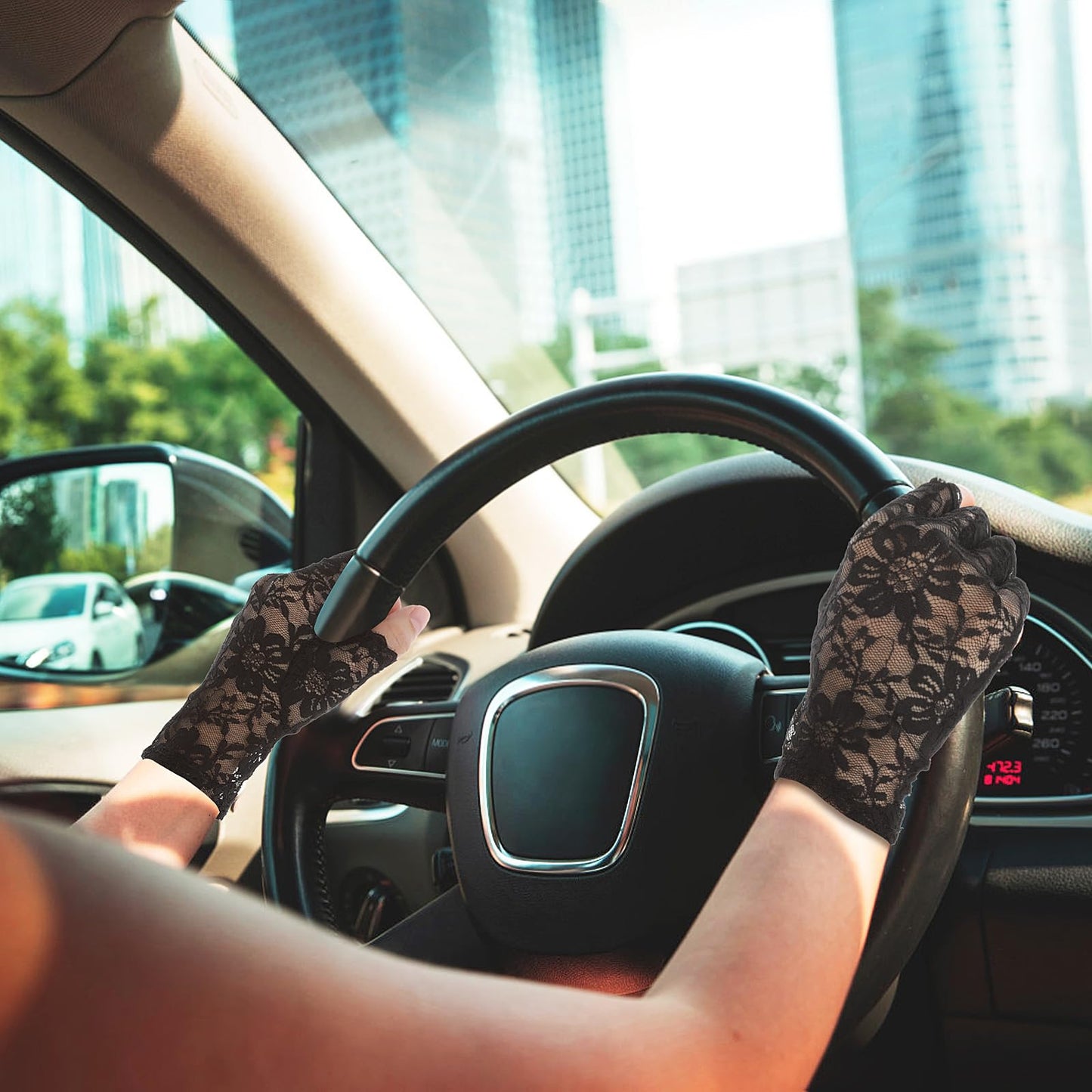 Lusofie 2 Pairs Fingerless Lace Gloves Women's Long Lace Gloves Women Formal Bridal Elbow Length Evening Black and White Lace Gloves for Wedding Opera Tea Party