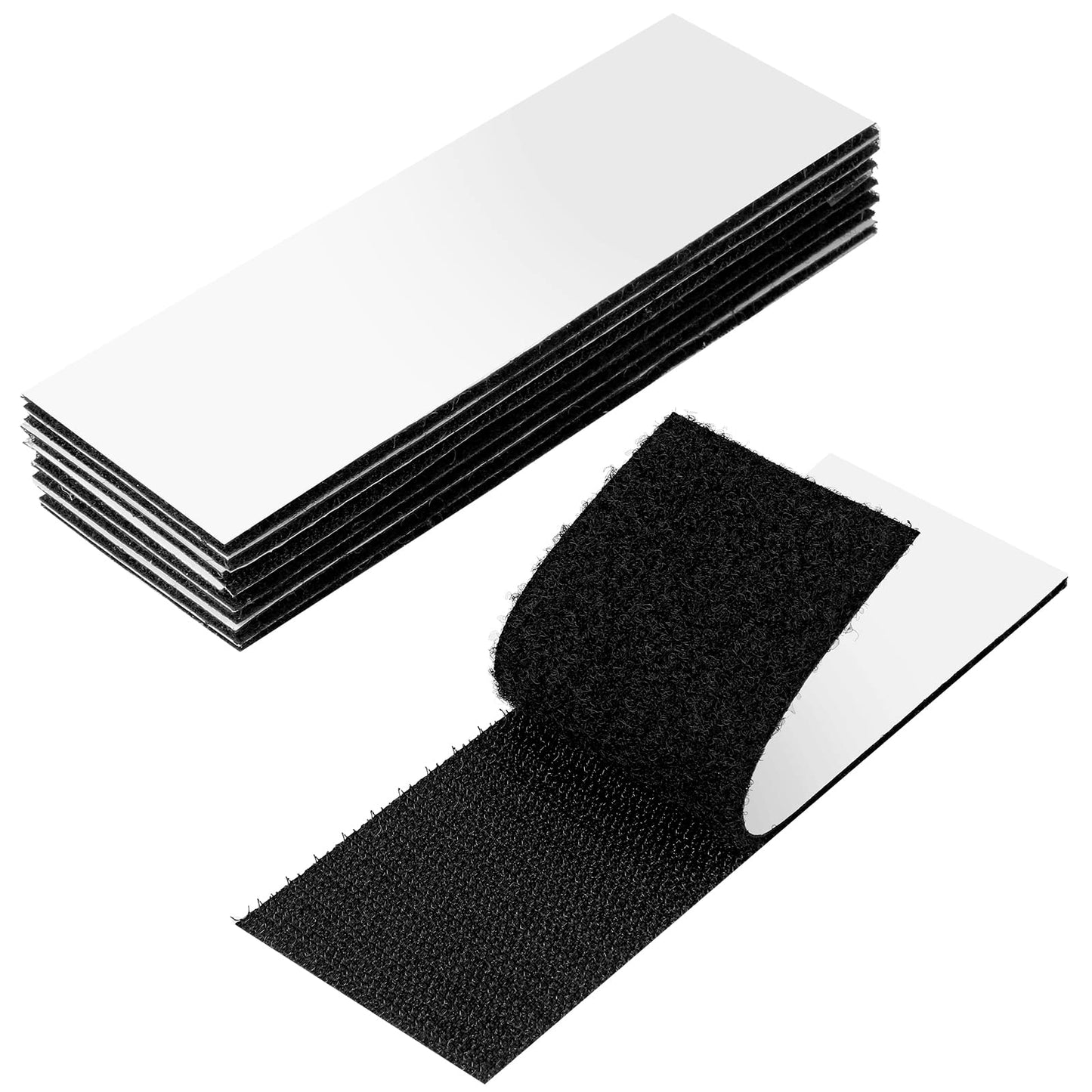 8 PCS Hook and Loop Tape Sticky 2in x 6in self Adhesive Sticky Back Interlocking Nylon Fabric Fastener Heavy Duty Adhesion Strip Tape for Power Strips, Car Sun Visor, Floor Mat - Black