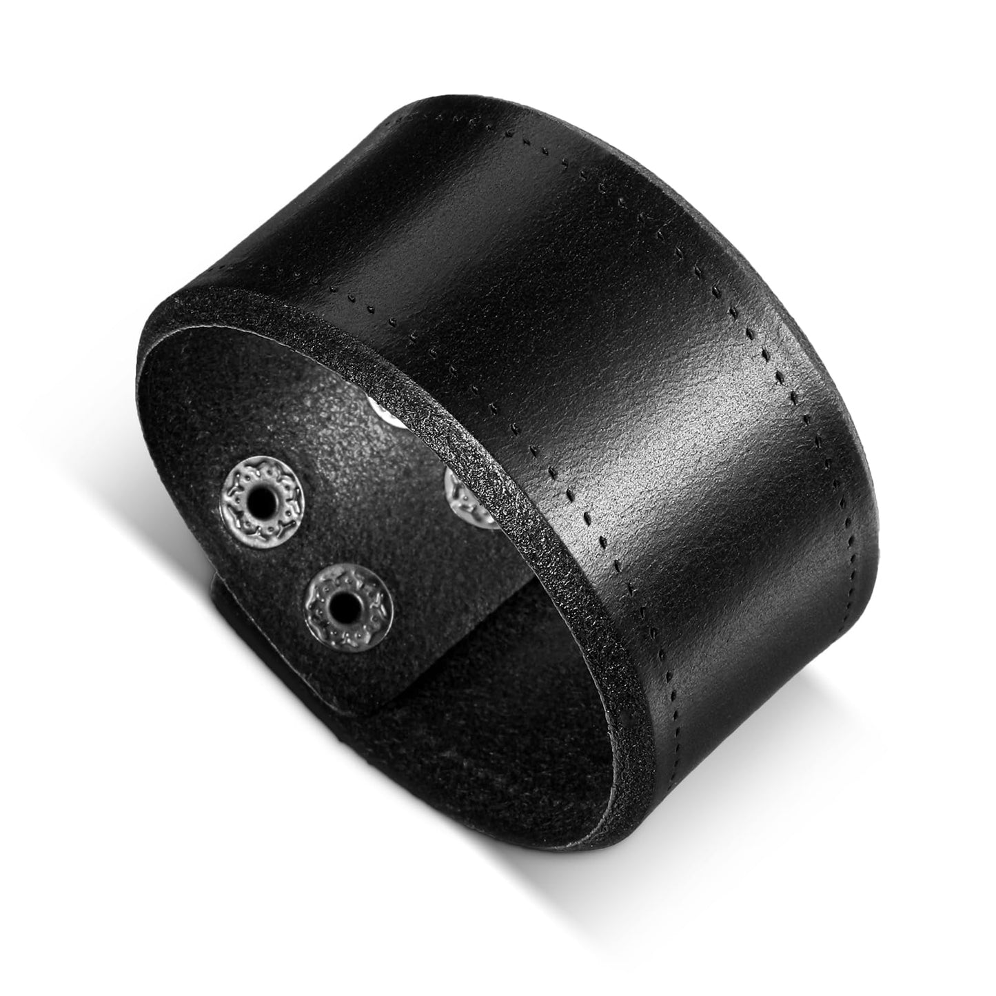 Telooco Leather Bracelet, Adjustable Punk Leather Mens Wristband, Metal Snap Punk Cuff Wristband for Boys Men Father Gift (Black)