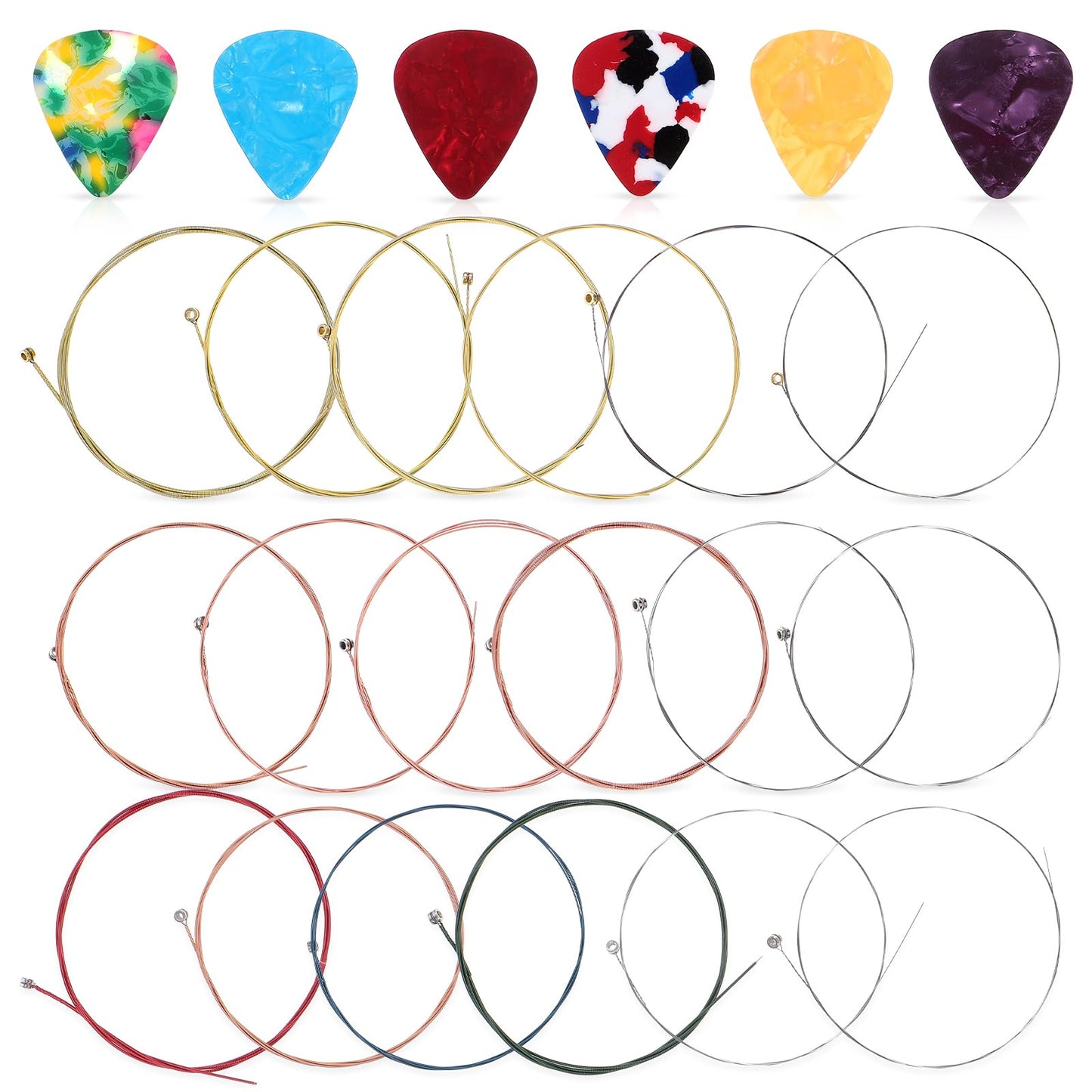 Acoustic Guitar Strings And Picks, 18 Steel Strings And 6 Picks, Guitar String Replacement Kit For Beginners And Stage Artists