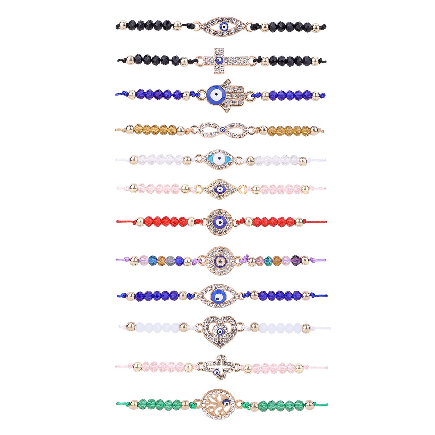 Yolev 12 Pcs Evil Eye Bracelets Protection bracelet Evil Eyes Charm Bracelet for Women Blue Eye Jewelry Gift for Women Girls