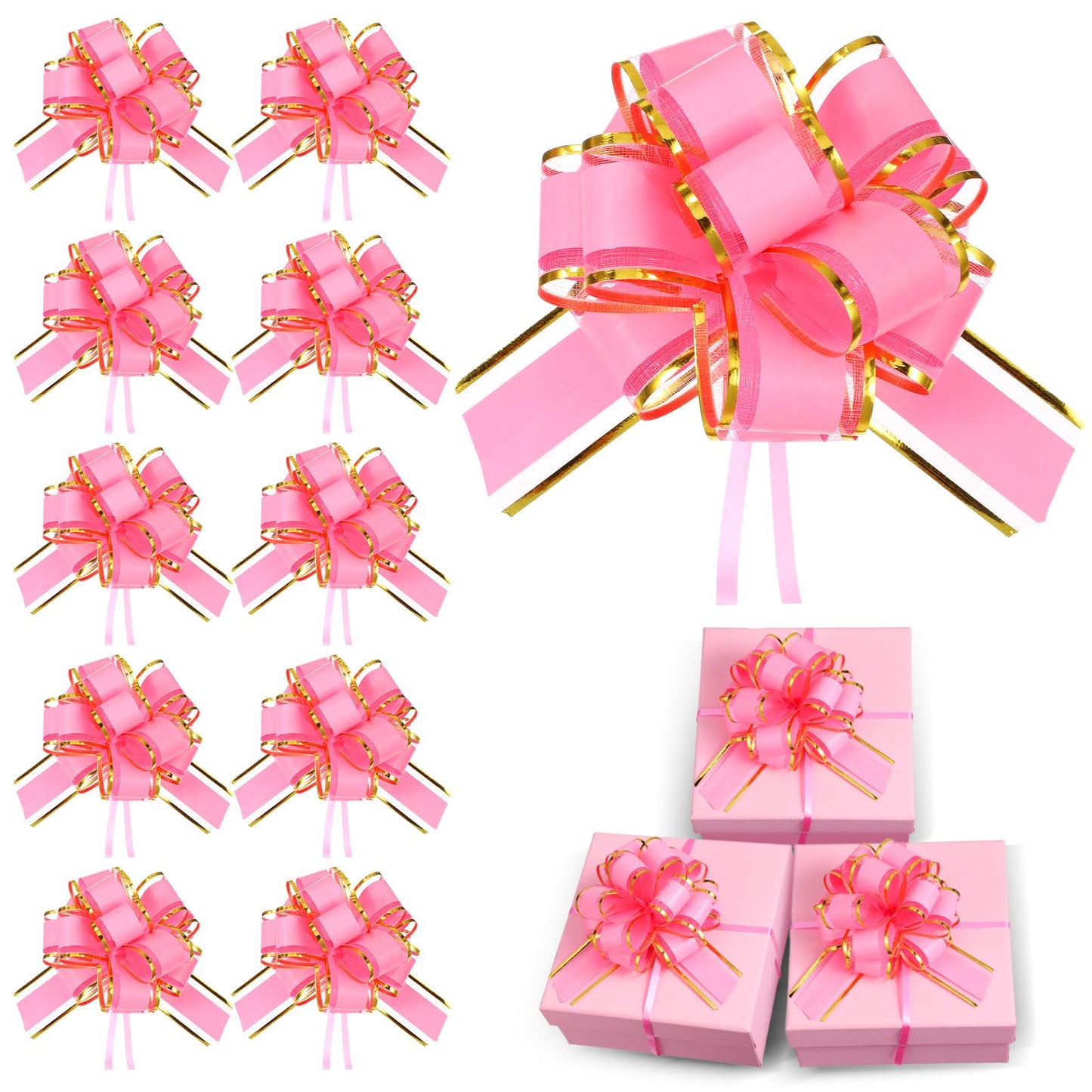 Telooco Pull Bow Gift Wrapping 6 Inch Pull Bow for Gift Basket Pull Bows Ribbon for Gift Wrapping Birthday Flower Packaging Decor(Pink)