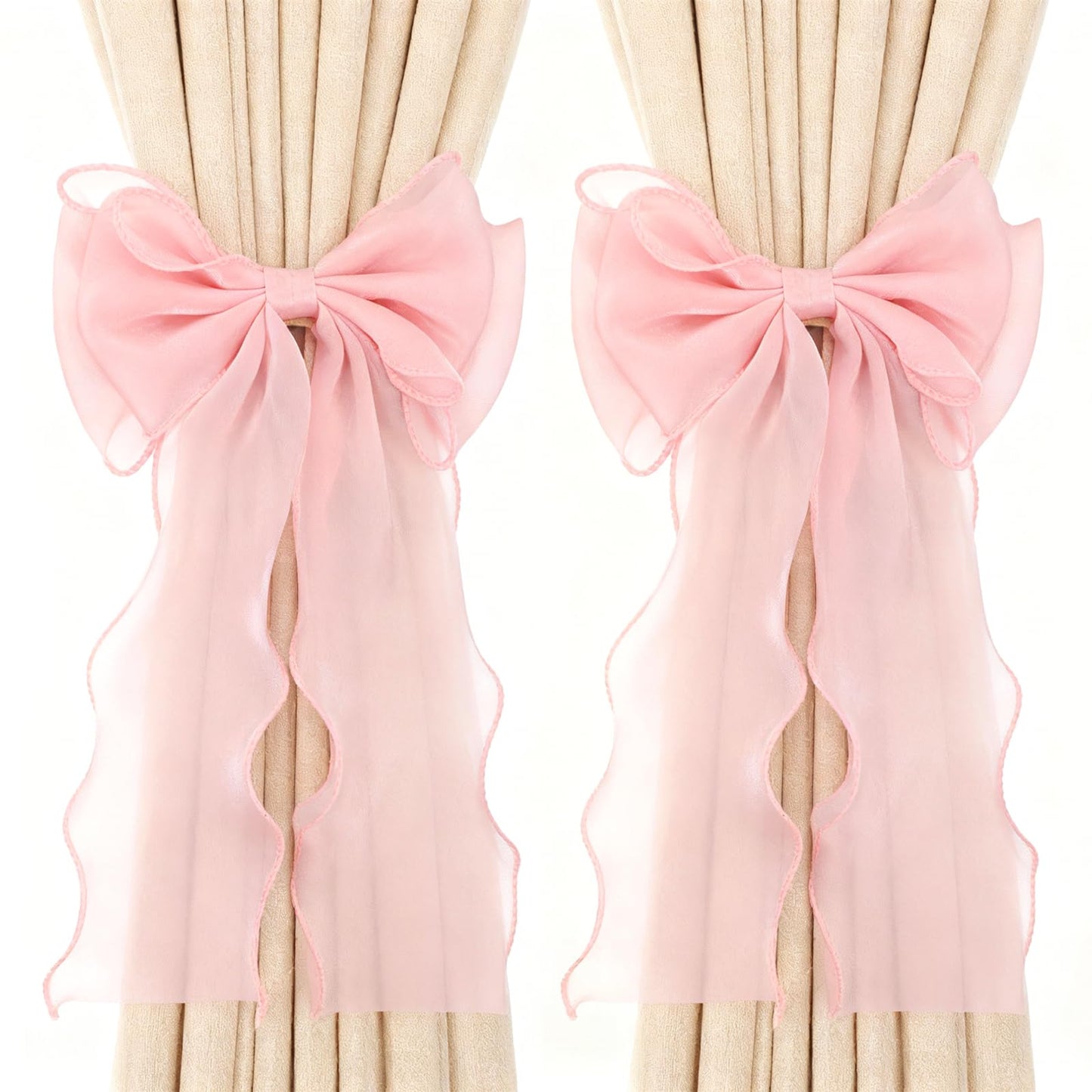 2 Pack Bow Room Decor Pink Room Decor French Silk Bow Curtains Tiebacks Elegant Decorative Curtain Strap for Home Bedroom Offices Dining Rooms Wedding Party Décor (Pink)