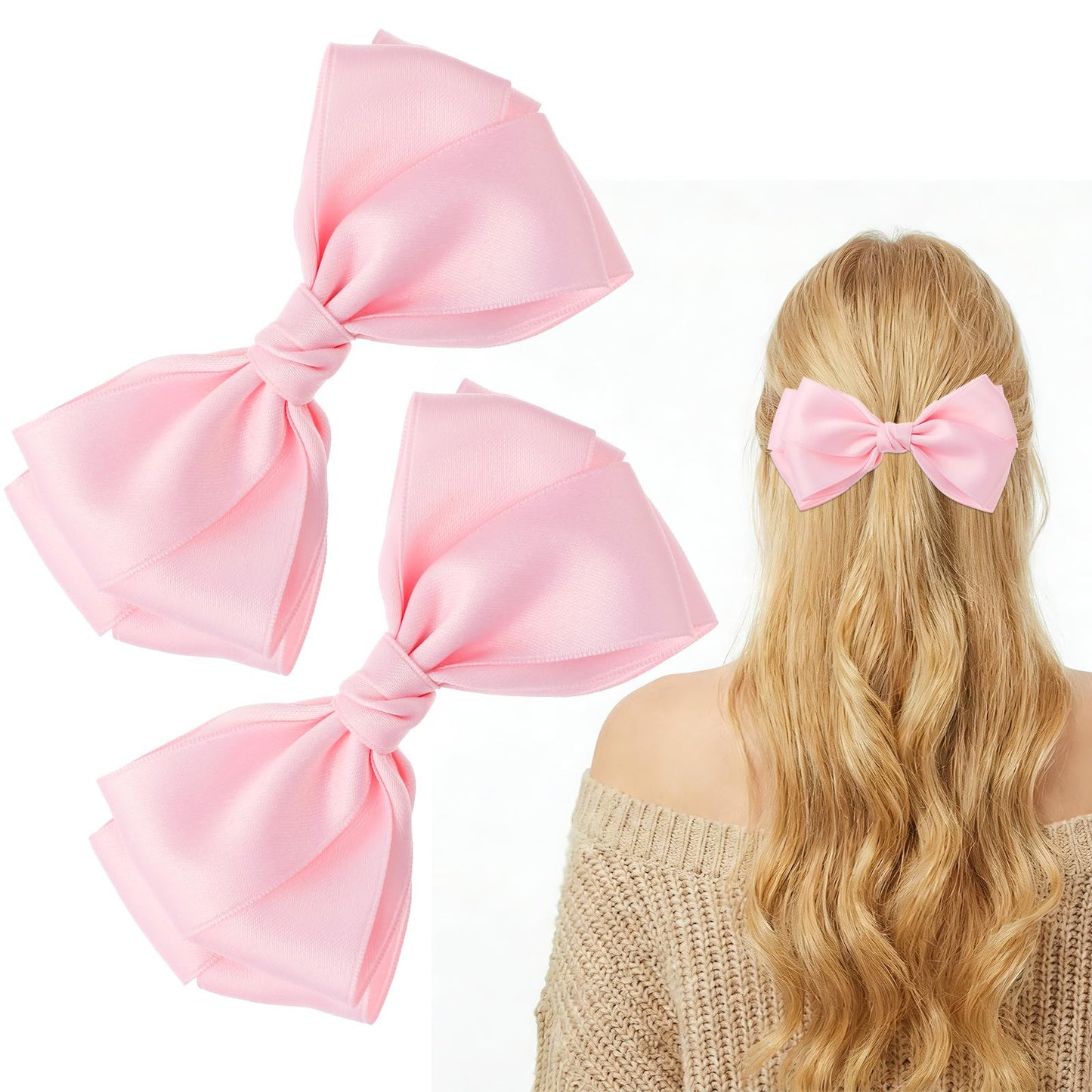 5.5 Inches Pink Bow Hair Clip for Women Girls, Large Ribbon Bow with Boutique Alligator Clips, Pink Bowknot Decor for Baby Girls Toddlers Teens Women