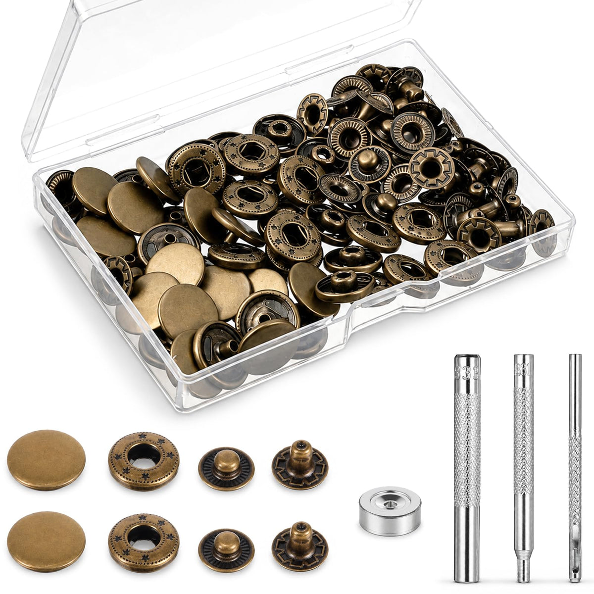 24 Sets Leather Snap Fasteners Kit, 15mm Button Snaps with 4 Setter Tools