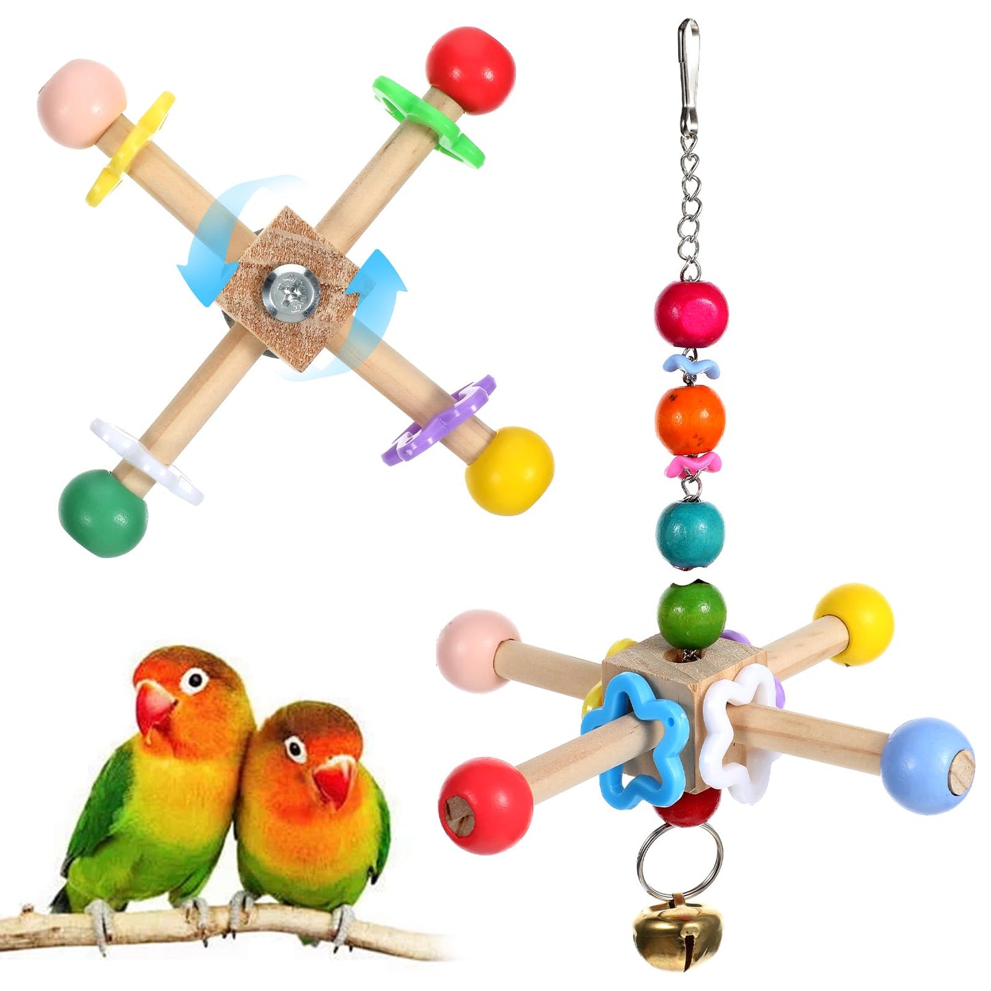 HaiFafafaing Bird Spinner Toys for Parrots with Bells, Parrot Chewing Hanging Toys for Small and Medium Birds, Parakeet, Cockatiel, Conure, Lovebird, Budgie, Cage Accessories