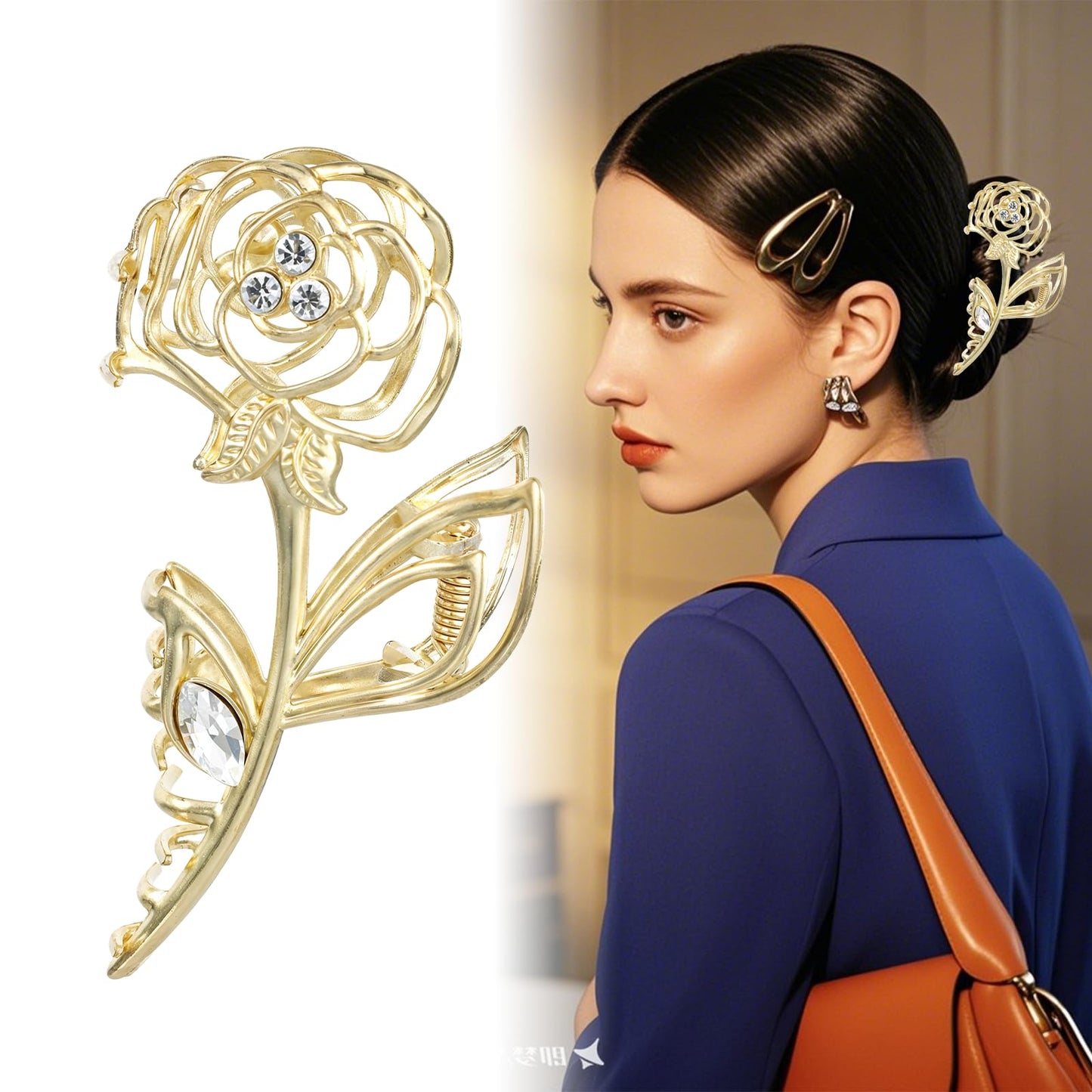 Gold Rose Claw Clip, Large Metal Claw Clip, Non Slip Hold Hair Clip,Claw Clips for Women Thick Hair,Hair Clips for Styling