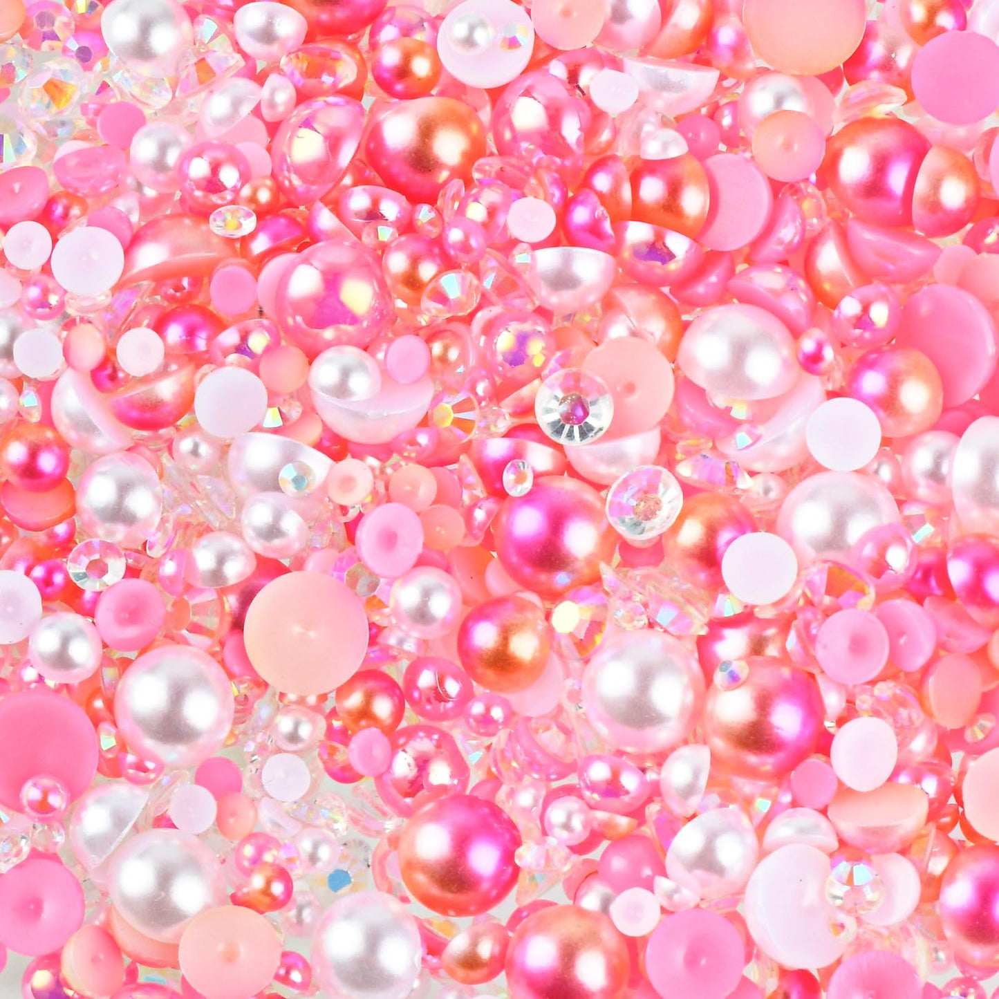 75g Mix Pink Flatback Pearls Rhinestones for Crafts Mixed Size 3-10mm Half Round Flatback Pearl Beads 2-6mm Flatback Rhinestones Resin Flat Back Pearls for Crafting Art DIY Nail Jewelry Decoration