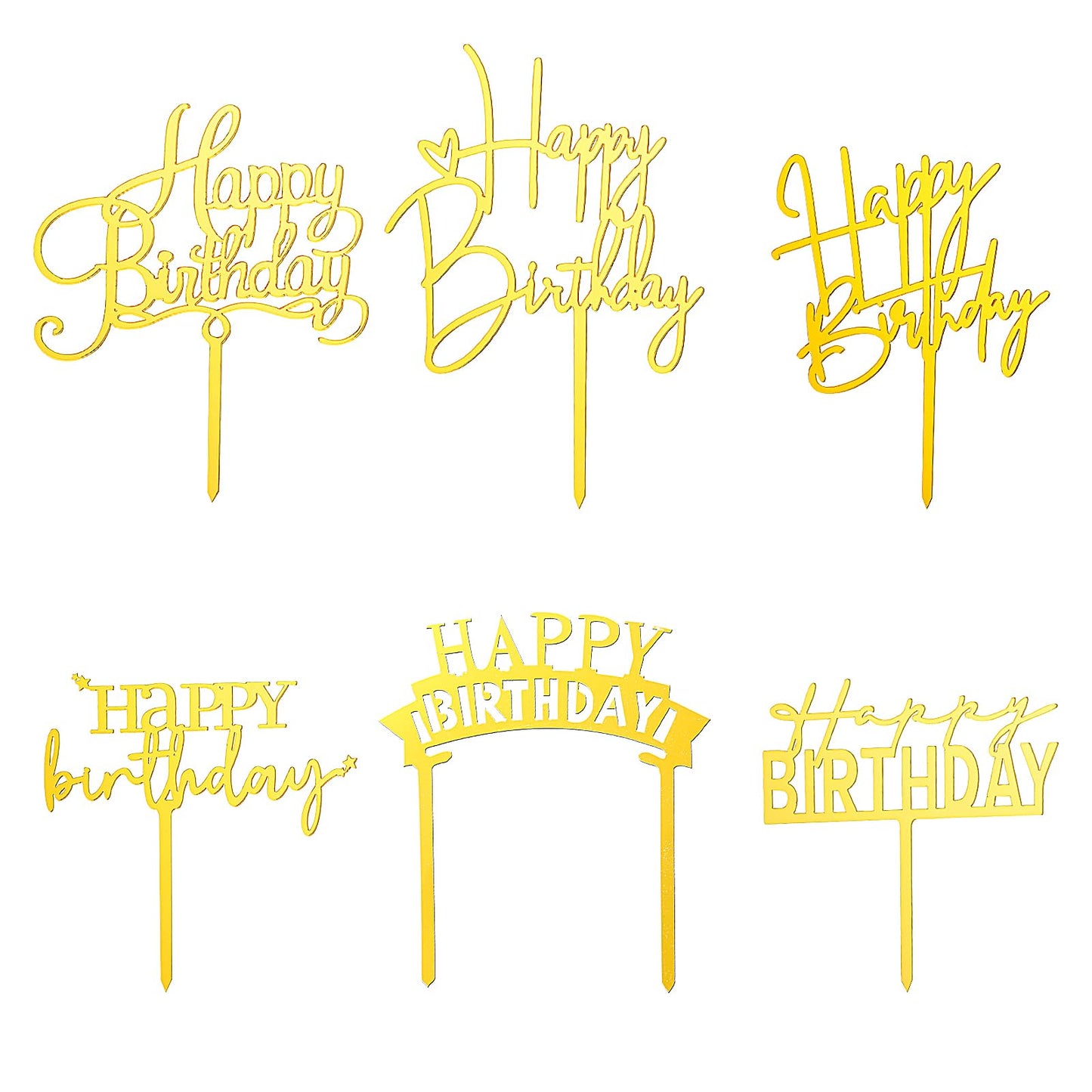 Gold Happy Birthday Cake Topper 6 Pcs Acrylic Happy Birthday Cake Topper Gold Happy Birthday Sign for Cake Decorations Personalized Golden Cake Topper Gold Cake Topper for Birthday Cake Decor Supplies