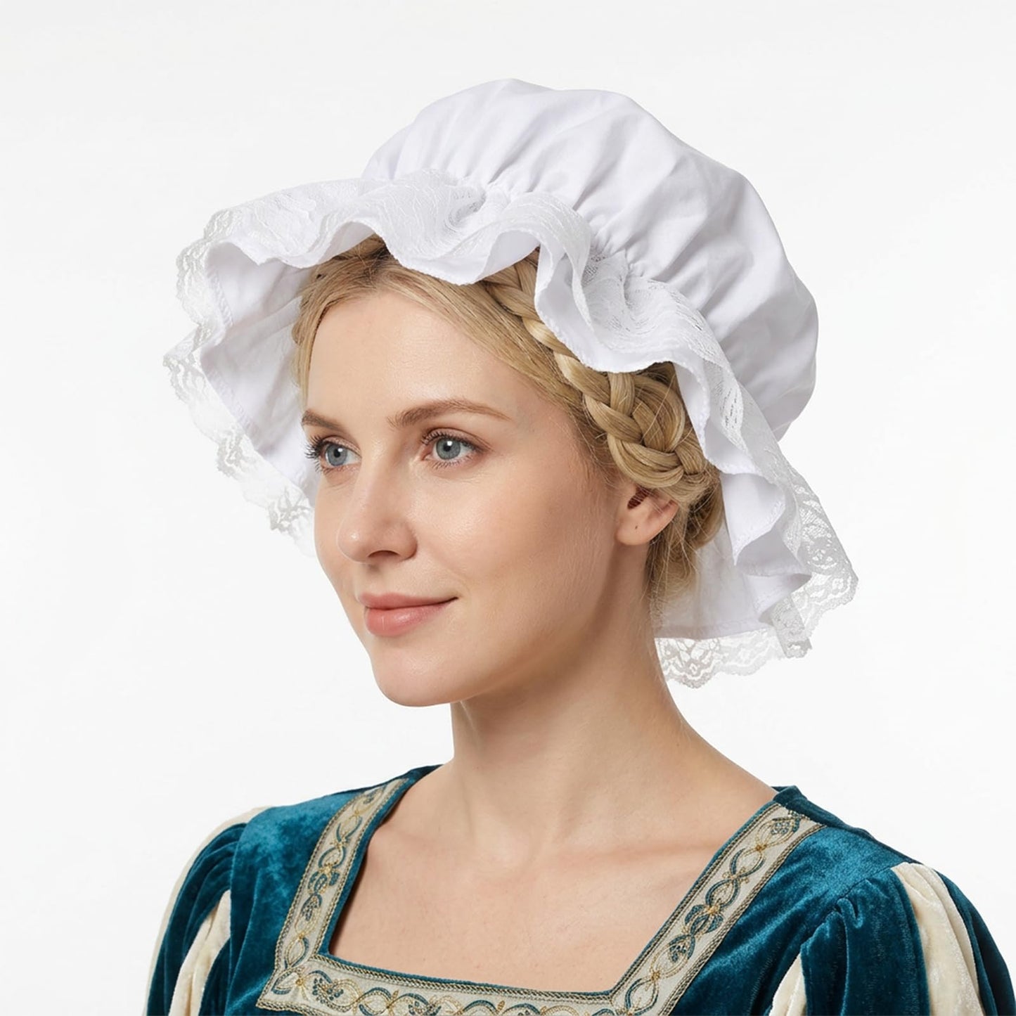Dimioaoa White Mob Cap Lace Pilgrim Maid Hat for Halloween Costume