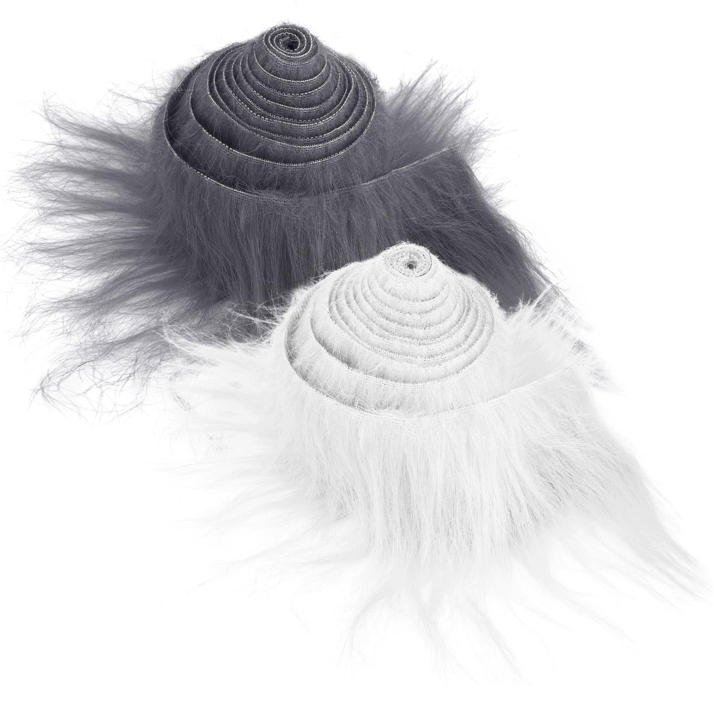 Lusofie 2Pcs Shaggy Plush Faux Fur Fabric Precut Strips 2x60inch Fur Fluffy Fuzzy Craft Fur for Gnomes Beard Santa Claus Hair Dwarf Cosplay Costume DIY Craft Decoration(White&Grey)