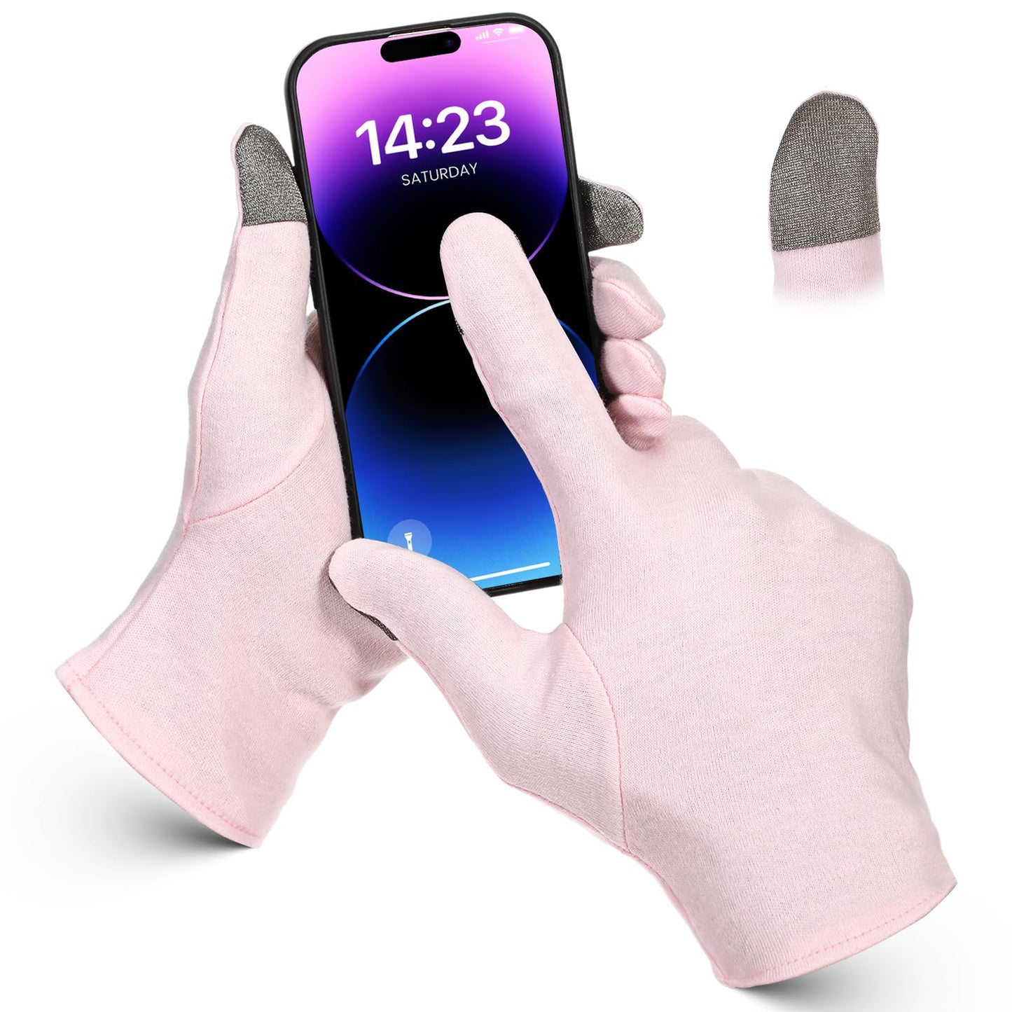 Moisturizing Gloves for Overnight Repair & Touch Screen Use - Cotton Gloves for Dry, Cracked Hands, Eczema Relief - Spa Treatment for Soft Skin (4 Pairs, Pink)