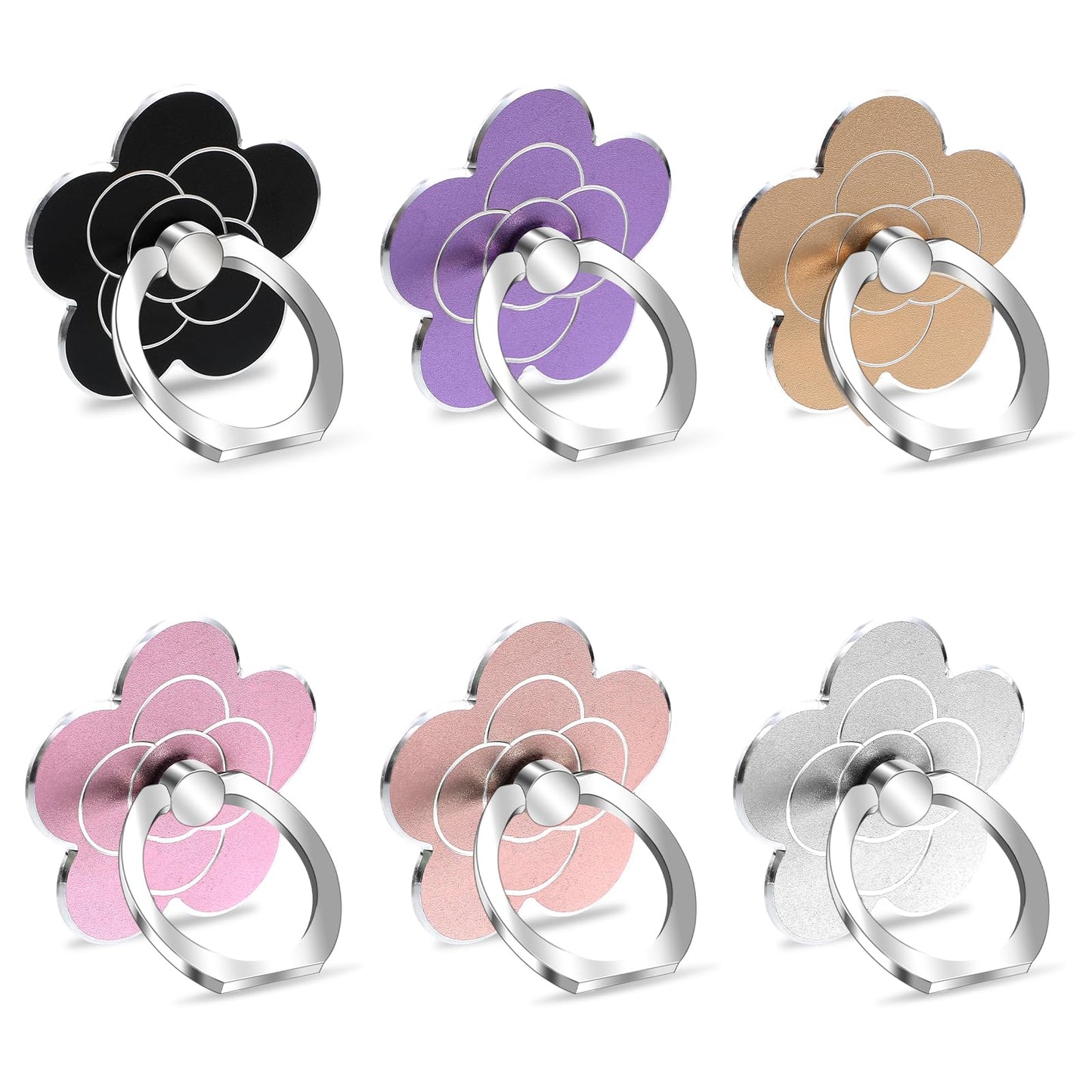 6 Pcs Cell Phone Ring Holder 360 Rotate and 180°Angle Adjustable Universal Flower Phone Ring Grip Kickstand Finger Rings Stand for Back Of Smartphones Accessories