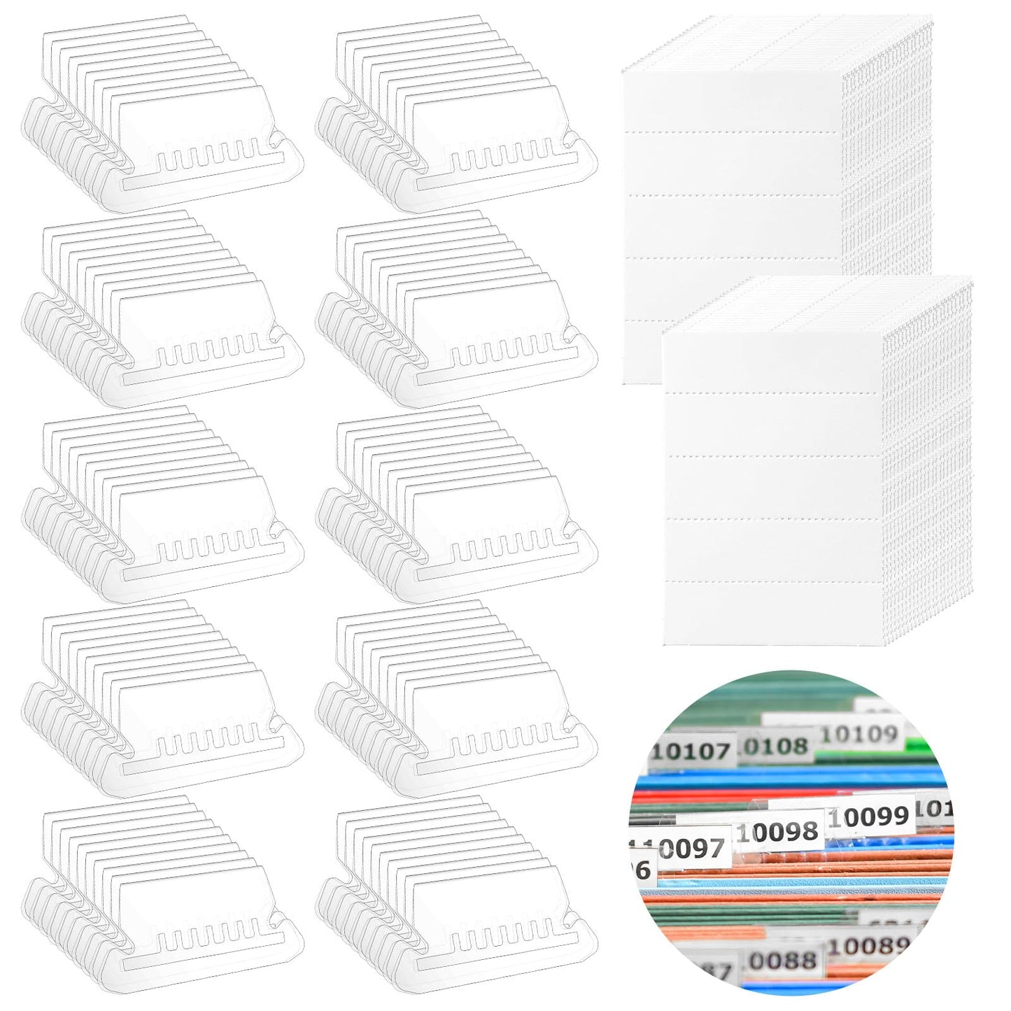 100 Sets Hanging File Folder Tabs 1.2 Inch Clear Transparent Labels for Easy File Identification, Plastic Tabs and Inserts for Hanging Folders