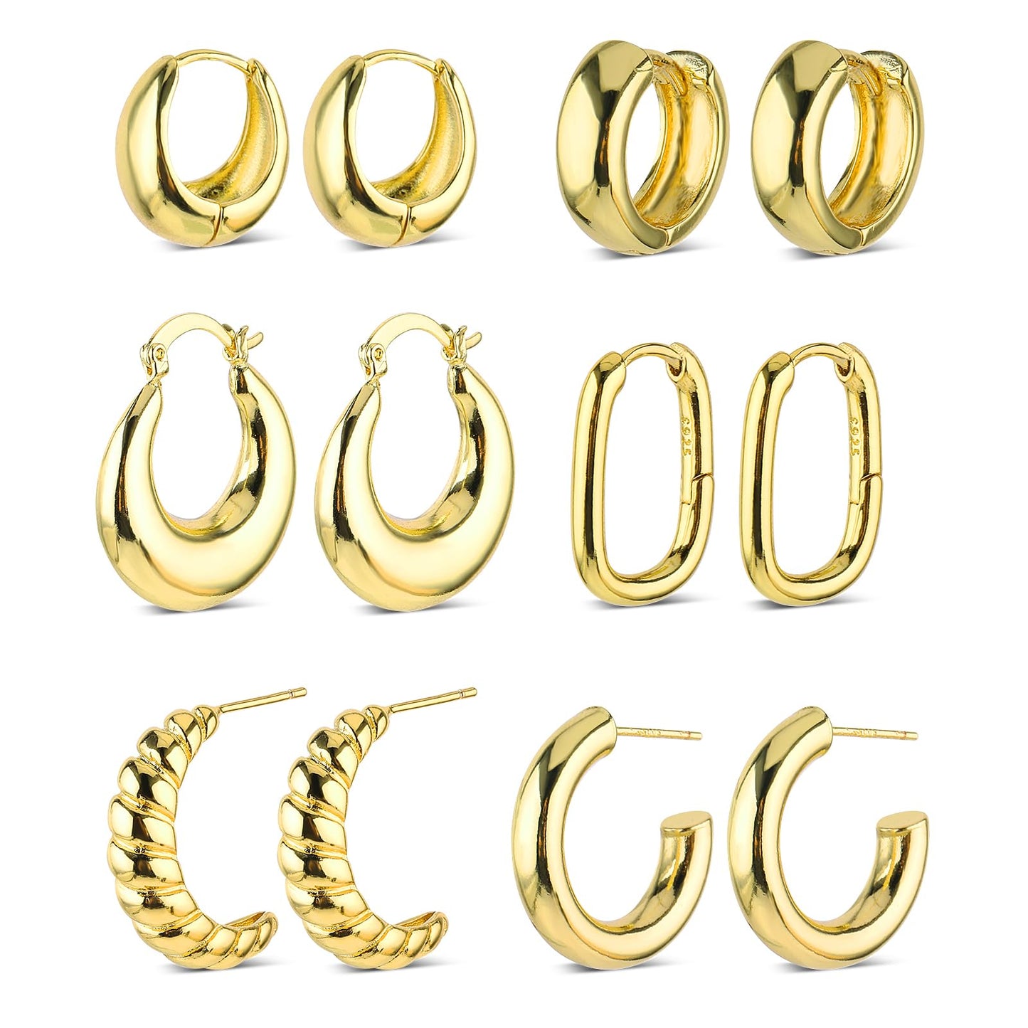 6 Pairs Gold Small Hoop Earrings Set Chunky Hoop Earrings Thick Open Twisted Huggie Earring Jewelry Gifts for Women