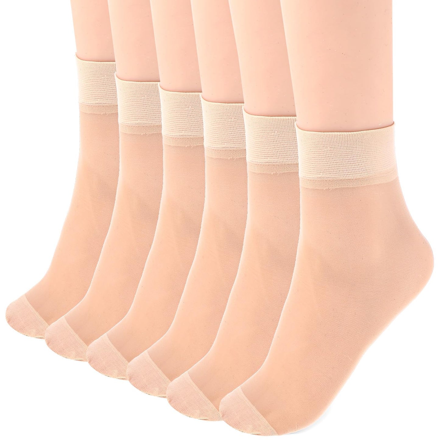 HekouJiub 12 Pairs Womens Nylon Ankle Socks 20D Breathable Sheer Ankle Socks with Reinforced Toe (Nude)