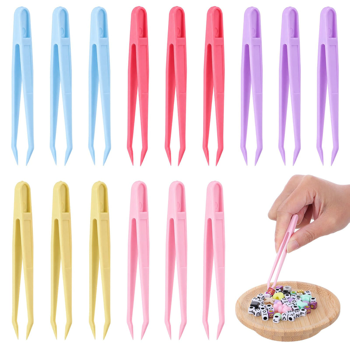 15 Pack Plastic Tweezers, Colorful Craft Tweezers for Kids