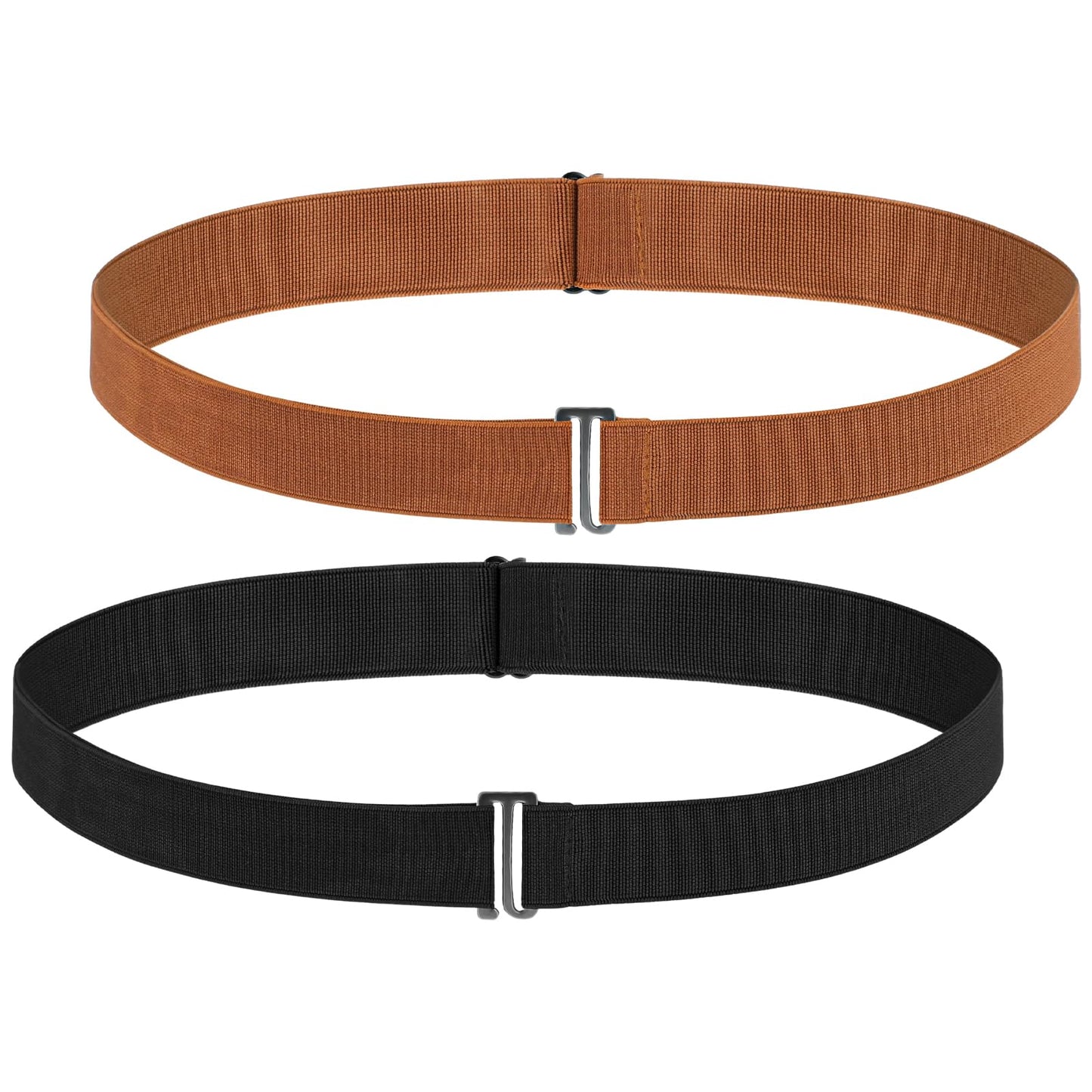 DIVINA VITAE 2 Pack Adjustable Elastic Belt Invisible Belt for Women Stretch Waist Belt with Flat Buckle No Show Belts Black Wide Belt Woman Stretchy Belt for Jeans Pants Dresses