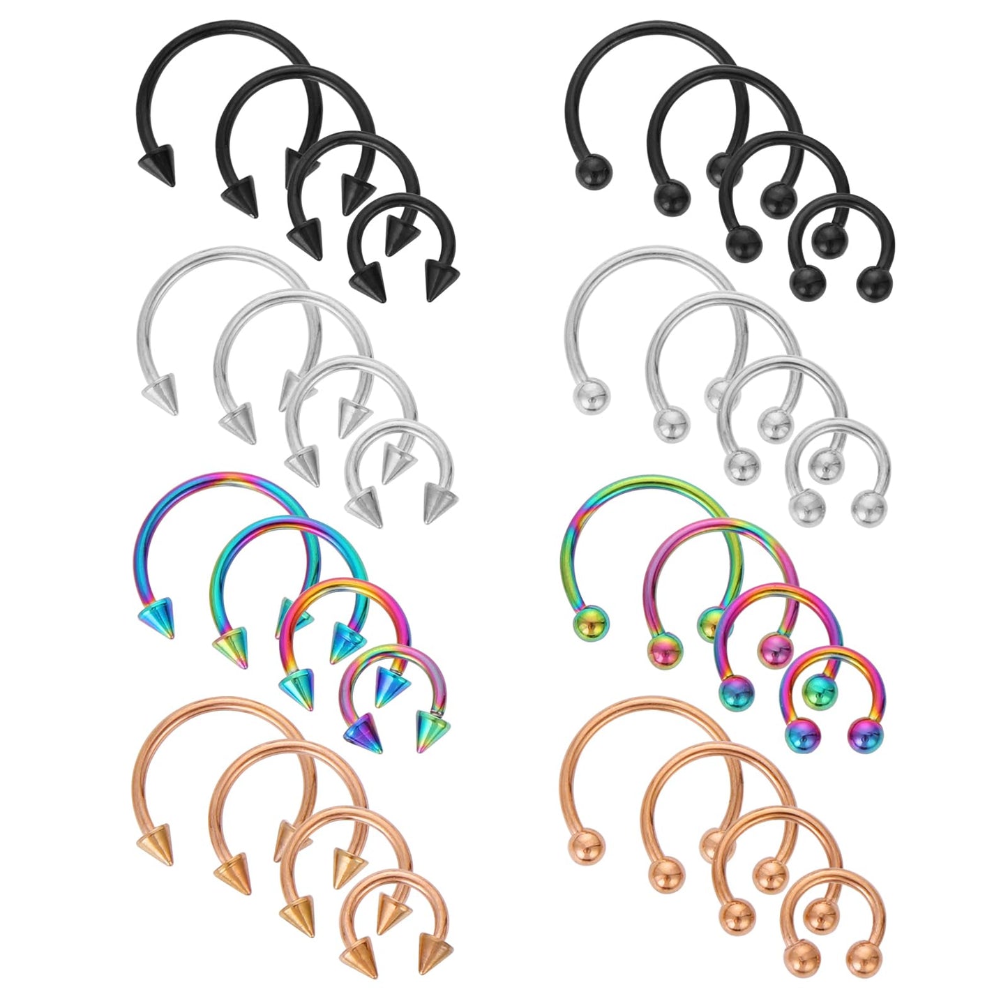 Yolev 32 Pcs 18G Horseshoe Piercing Ring for Women Men, Variety of Sizes Surgical Steel Horse Shoe Nose Rings, Nose Septum Horseshoe Hoop Earring Eyebrow Earring Hoop Lip