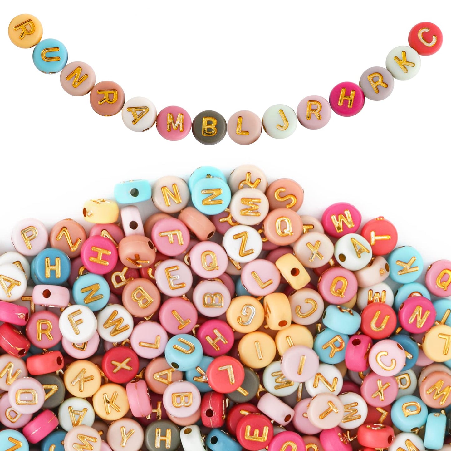 1000pcs Acrylic Letter Beads Alphabet Beads for DIY Necklace Bracelet Jewelry Making Mixed A-Z Acrylic Round Spacer Letter Beads Colorful Threading Beads