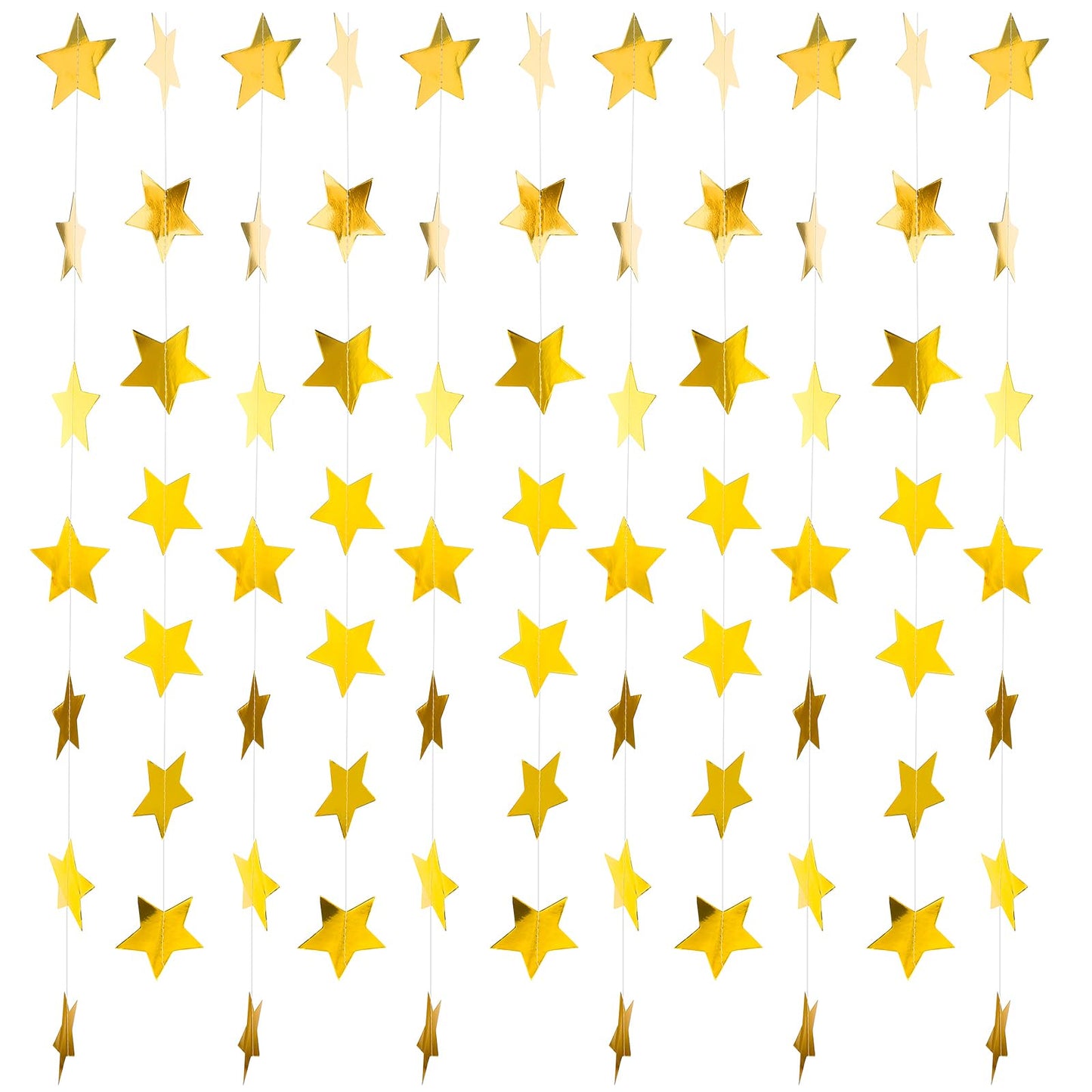 65 Feet Gold Star Garland - Double Sided Paper Star Garland Decorations - Hanging Stars Streamers Party Decorations for Graduation Wedding Birthday Party Festival Celebration