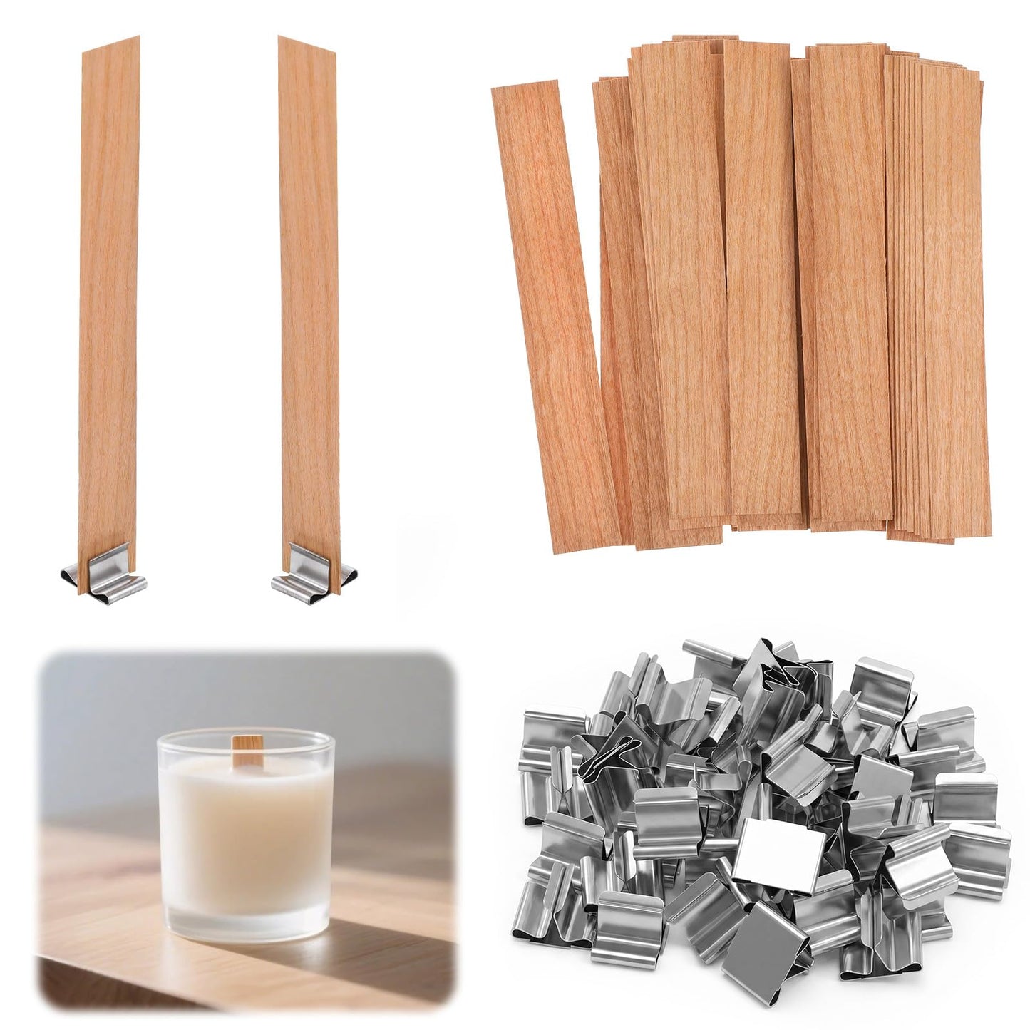 100 Pcs Wood Wicks for Candles Making - Natural Cherry Wood Candle Wicks Long-Lasting Flame & Smokeless, 5.12 x 0.75 Inch, with Iron Stand