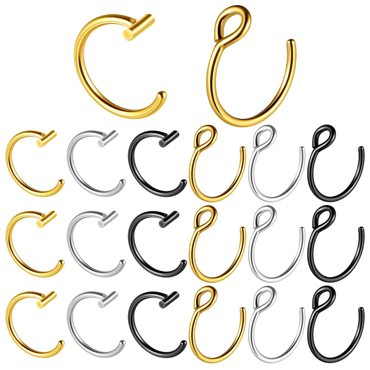 HaiFafafaing Fake Lip Rings,18PCS Stainless Steel Fake Lip Piercings,8mm Clip on Nose Ring,Fake Peircing,Fake Snakebites Non Piercing Jewelry for Women Men
