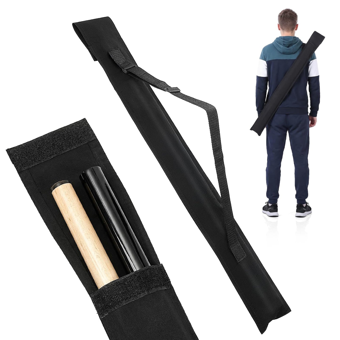 Fiyooau Pool Cue Case 2 x 2, 32" Long Pool Stick Case for Holding 2 Butts & 2 Shafts Sturdy Billiard Cue Bag with Shoulder Strap for Men and Women, Black