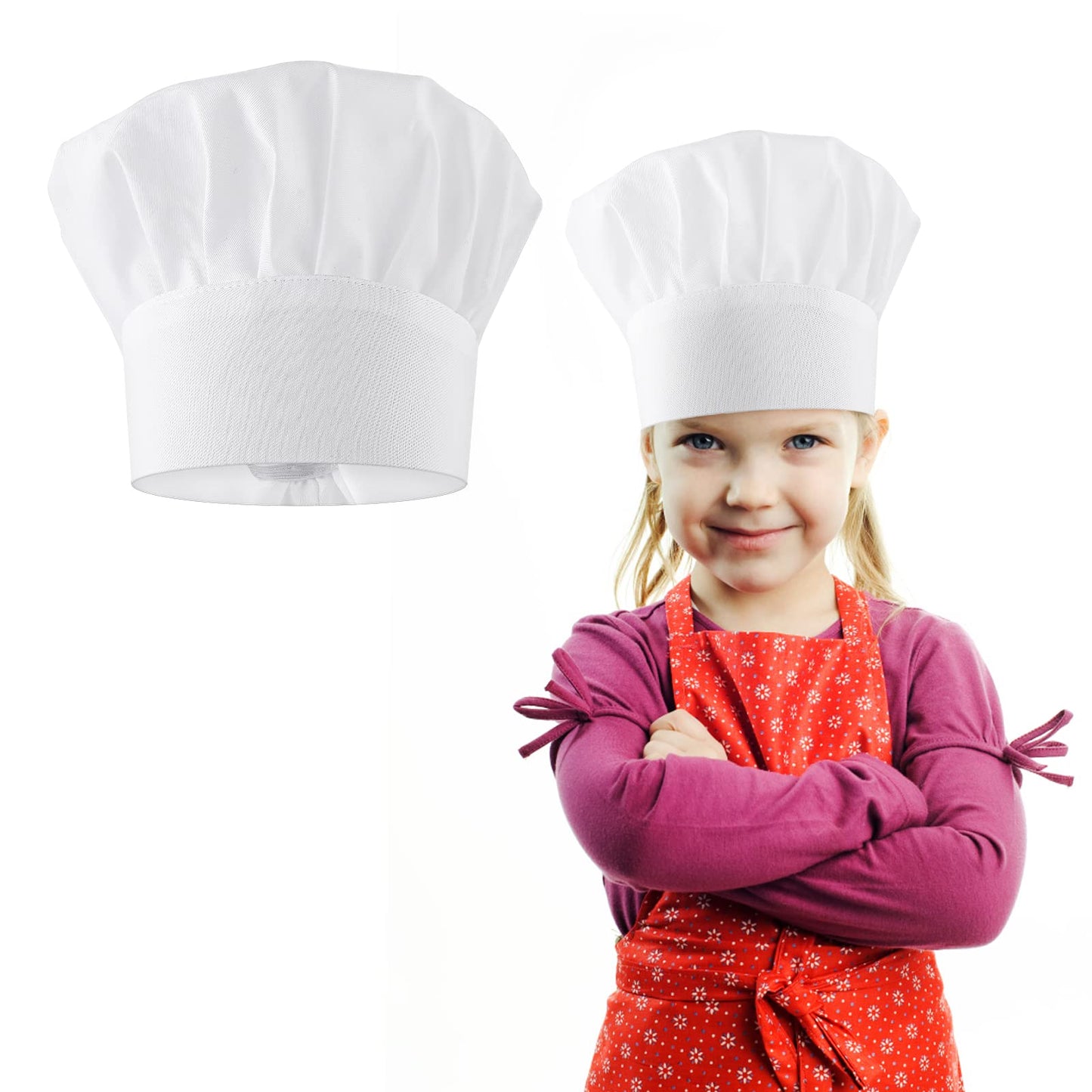 Lusofie Chef Hats Adjustable Elastic Kids Chef Hat White Baby Chef Hat Kitchen Cooking Chef Hats for Girls Boys (S(for Kids))